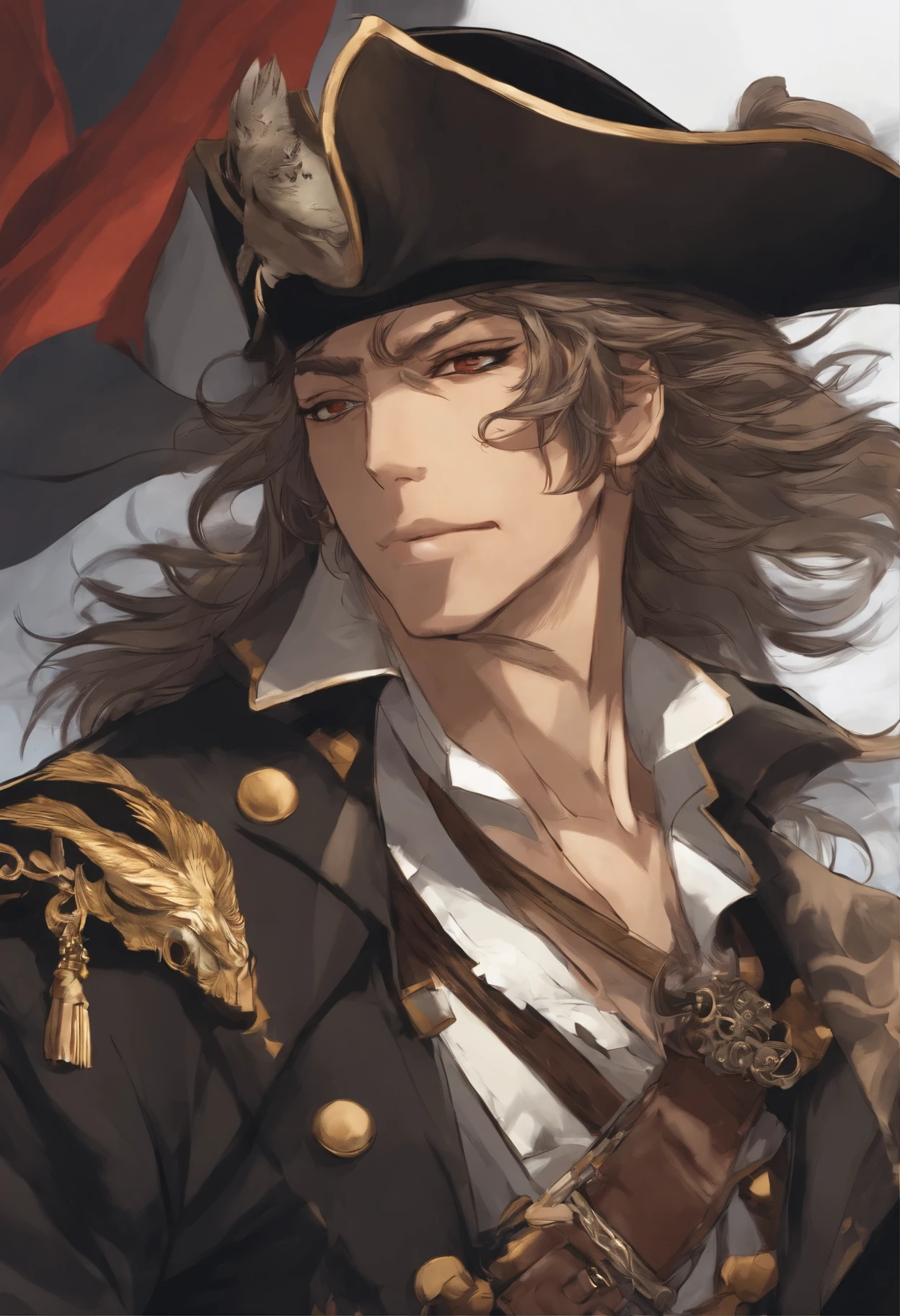 Anime character, style anime, Close-up of a person (a pirate) with a bird on his shoulder, Король a pirateов, Masamune shiro, a pirateский капитан, key anime art, shigenori soejima illustration, inspired by Okumura Masanobu, detailed key anime art, Masamune, shirow Masamune, a pirate класса Swashbuckler, a pirate, Портрет a pirateа