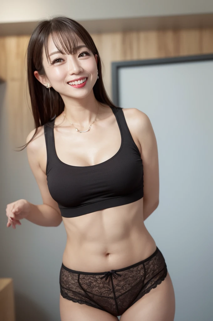 (((masutepiece, Highest Quality, High Definition, high detailing))))、Huge breasts、Armpit hair、Armpit hairy、超A high resolution、hurrah、married woman、A MILF、Young wife、A dark-haired、short-cut、Cute smile、Underwear