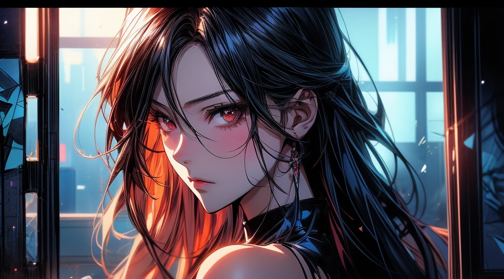a close up of a woman with a broken glass window, artwork in the style of guweiz, detailed digital anime art, clean detailed anime art, guweiz, detailed anime artwork, broken mirror, digital anime art, detailed anime art, stunning anime face portrait, trending anime art, inspired by Yanjun Cheng, trending anime artwork, guweiz masterpiece