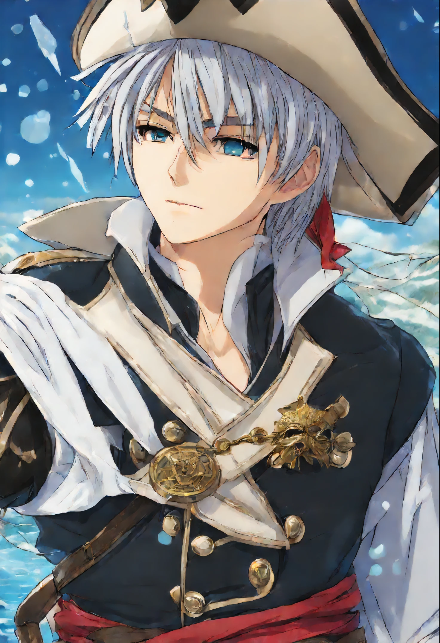 Anime character, style anime "frozen", Anime characterrozen ", Anime Character Face Type " frozen", style anime, Close-up of a person (a pirate) , Король a pirateов, Masamune shiro, a pirateский капитан, key anime art, shigenori soejima illustration, по мотивам Freezing, fantasy seinen manga, Freezing: First Chronicle (Freezing ファーストクロニクル), Freezing Pair Love Stories, Kwang-Hyun Kim, Okumura Masanobu, detailed key anime art, Masamune, shirow Masamune, a pirate класса Swashbuckler, a pirate, Портрет a pirateа