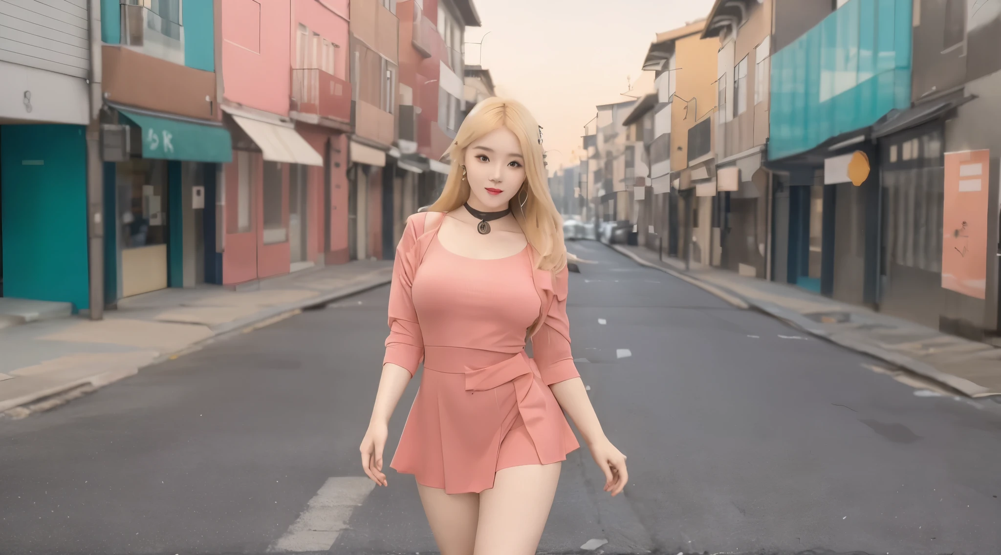 Blonde woman, cabelos loiros, mulher coreana loira, k-pop star in a vestido vermelho muito curto posing for a picture, dressed in a vestido rosa, vestido rosa, corpo rosa, vestido aberto, vestido skintight, bela foto de corpo inteiro, corpo inteiro disparado de perto, tiro de corpo fechado, vestido decotado, Close-up de corpo inteiro, Foto de perfil, cativante e atraente, beleza de cair o queixo, roupa muito sexy