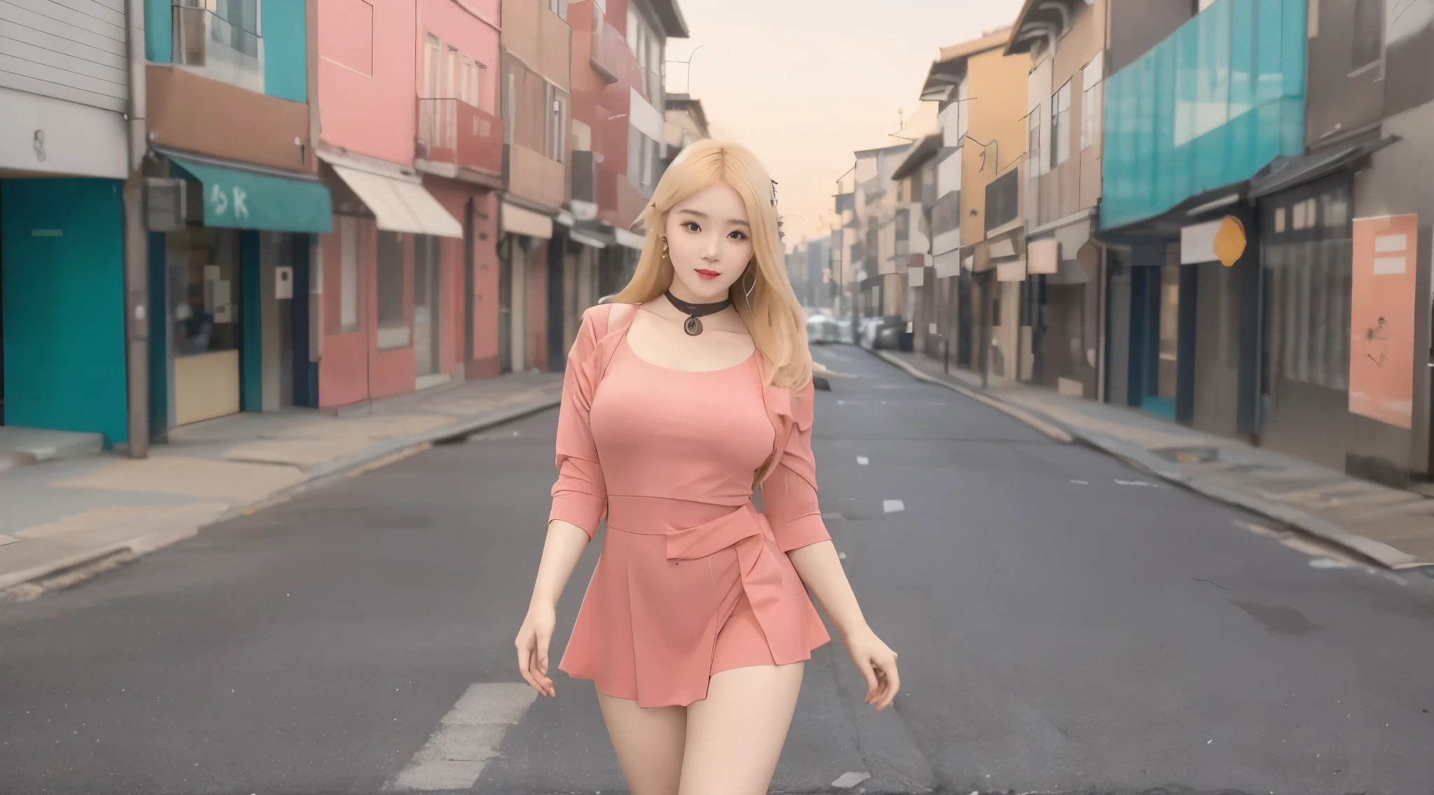 Blonde woman, cabelos loiros, mulher coreana loira, k-pop star in a vestido vermelho muito curto posing for a picture, dressed in a vestido rosa, vestido rosa, corpo rosa, vestido aberto, vestido skintight, bela foto de corpo inteiro, corpo inteiro disparado de perto, tiro de corpo fechado, vestido decotado, Close-up de corpo inteiro, Foto de perfil, cativante e atraente, beleza de cair o queixo, roupa muito sexy