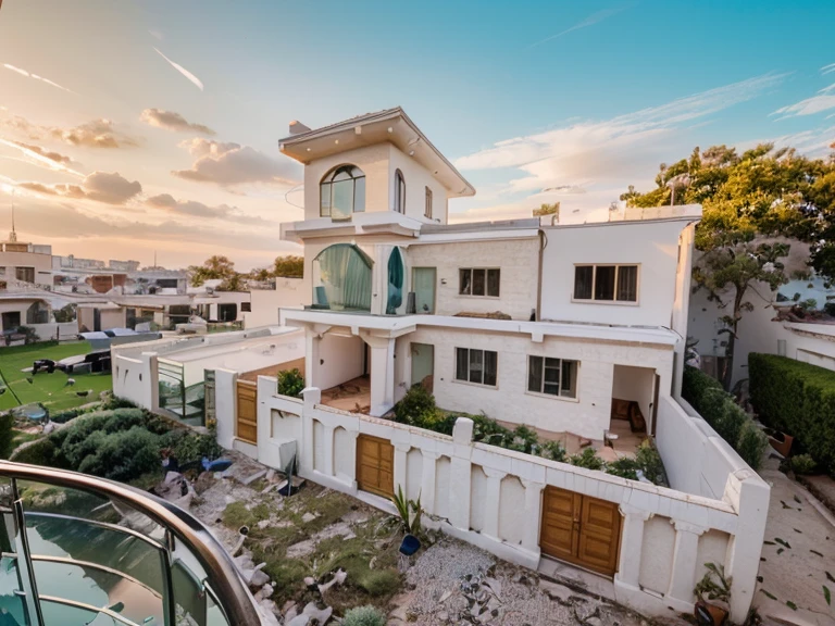 Modern white house design with glass railings in balcony