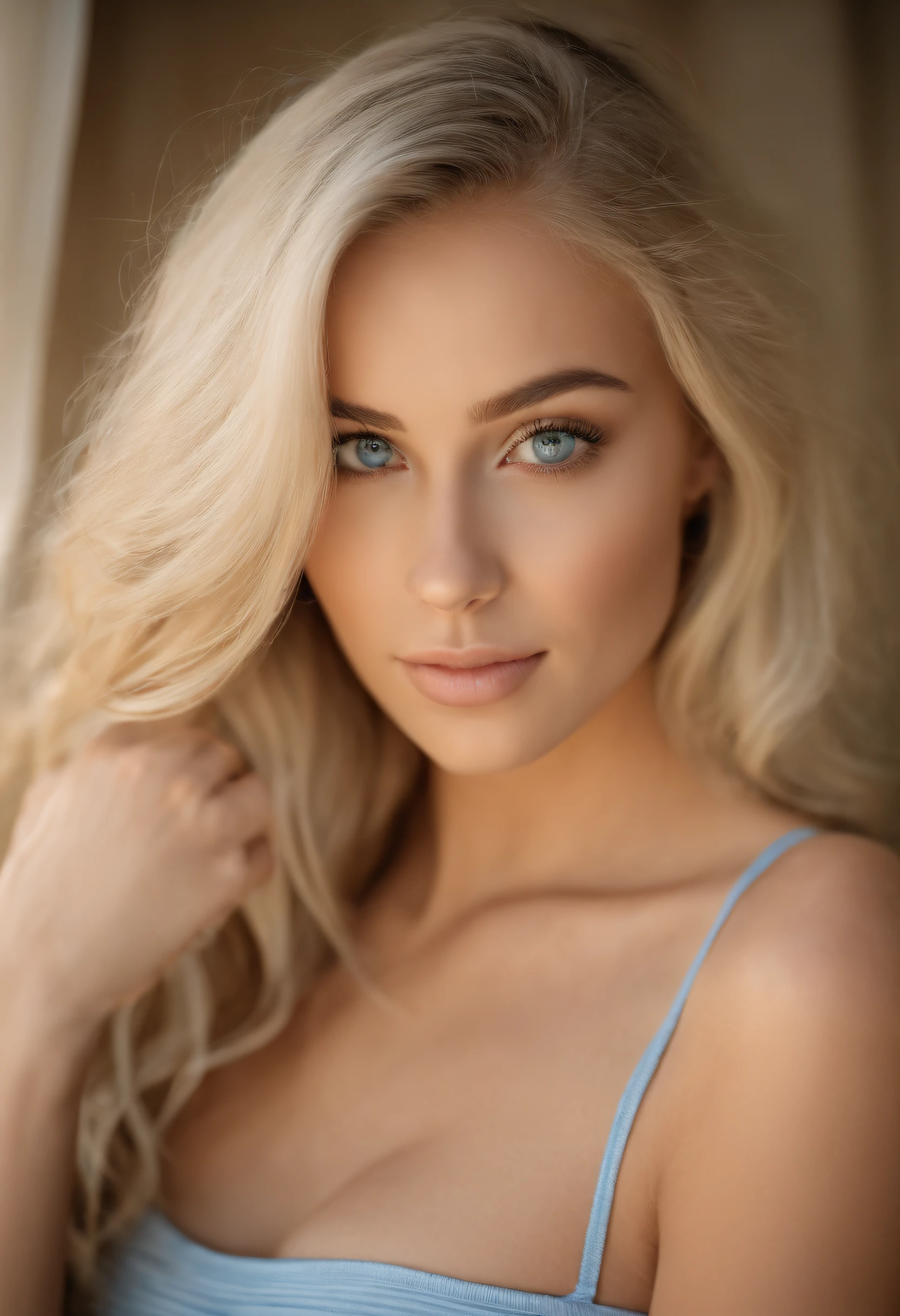 Oman with matching tank top and panties, Sexy girl with blue eyes, portrait sophie mudd, Portrait de Corinna Kopf, blonde hair and large eyes, Selfie einer jungen Frau, ohne Make-up, Natural makeup, Blick direkt in die Kamera, Gesicht mit Artgram, dezentes Make-up, Great full body photo, im Zimmer, big boobs, Blond, Latein