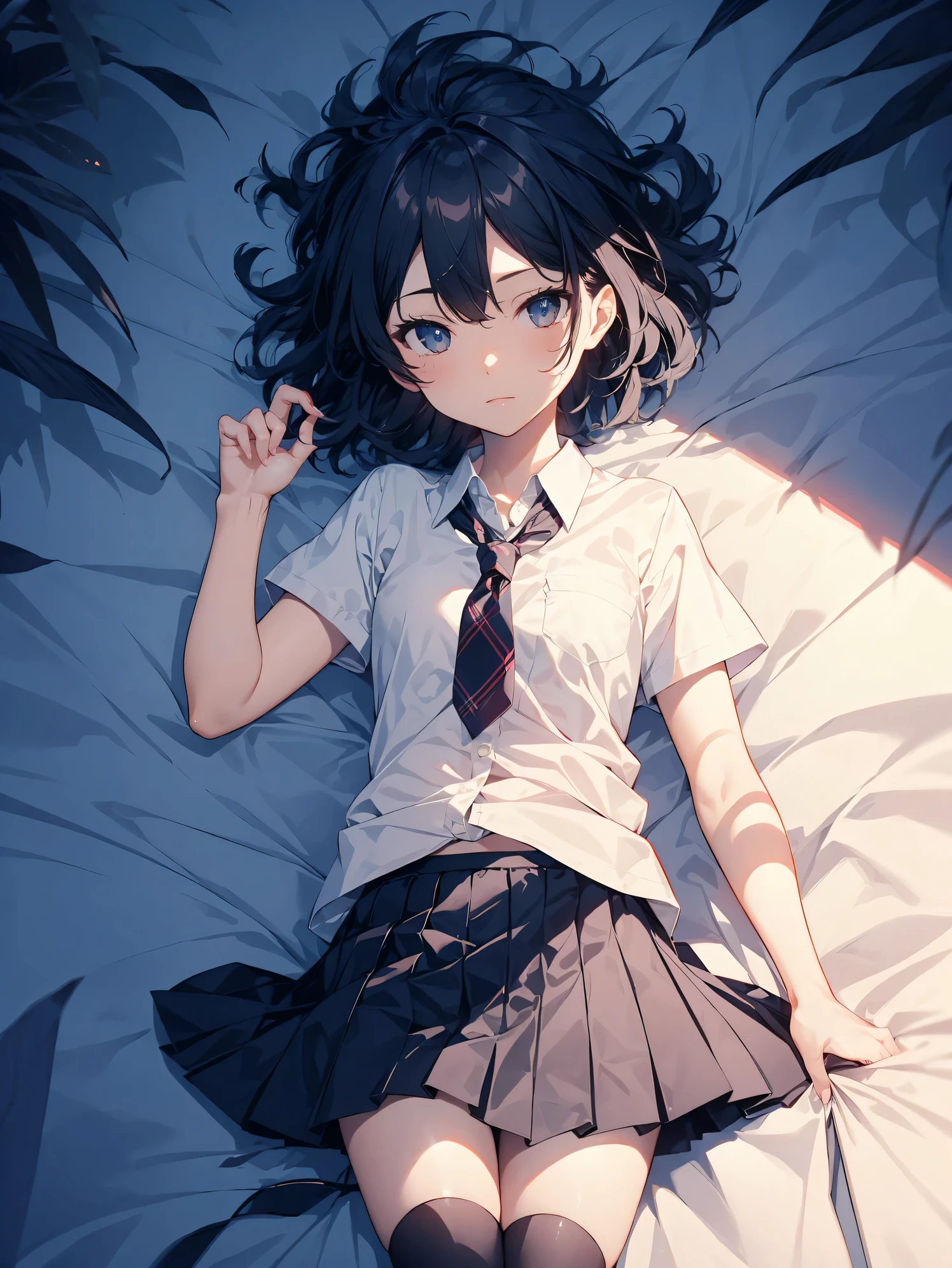 Anime girl laying on a bed with her legs crossed - SeaArt AI