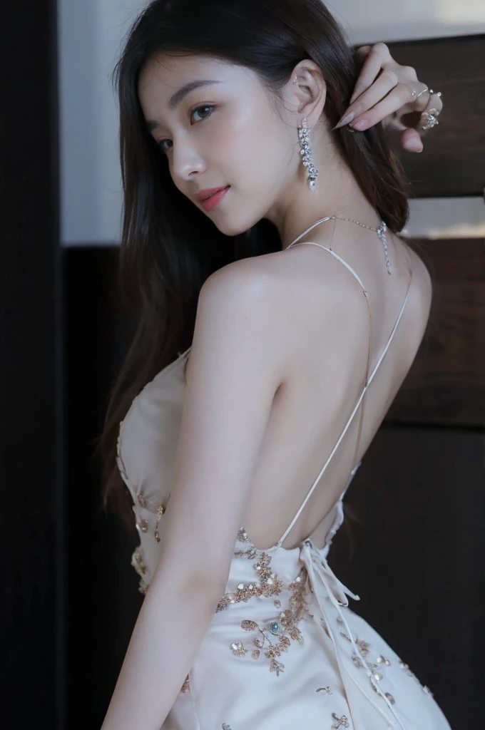 (((Medium hair))), best qualtiy, 8K, hdr, A high resolution, absurderes:1.2, blur backgroun, Background bokeh:1.2, photography of, (RAW photo:1.2), (真实感:1.4), (Masterpiece:1.3), (complexdetails:1.2), 1girll, 独奏, japanaese girl, delicated, Beautiful detailed, (Delicate double eyelids), (Detailed facial features), Bigboobs, (((Large breasts))), Skin Firm, (Looking_at_peeping at the viewer), From_Front, (being thin),(best qualtiy:1.4),(超A high resolution:1.2),cinematic lighitnglamplight,(Extremely detailed illustration),(Gloss on lips,best qualtiy,超A high resolution,depth of fields,Caustics,Extensive illumination,naturalshadow,85mm, f/1.4, iso 200, 1/160s:0.75),1girll, Solo, (((Silk vest))) Smile, ((silk garment,pleatedskirt,Classroom))