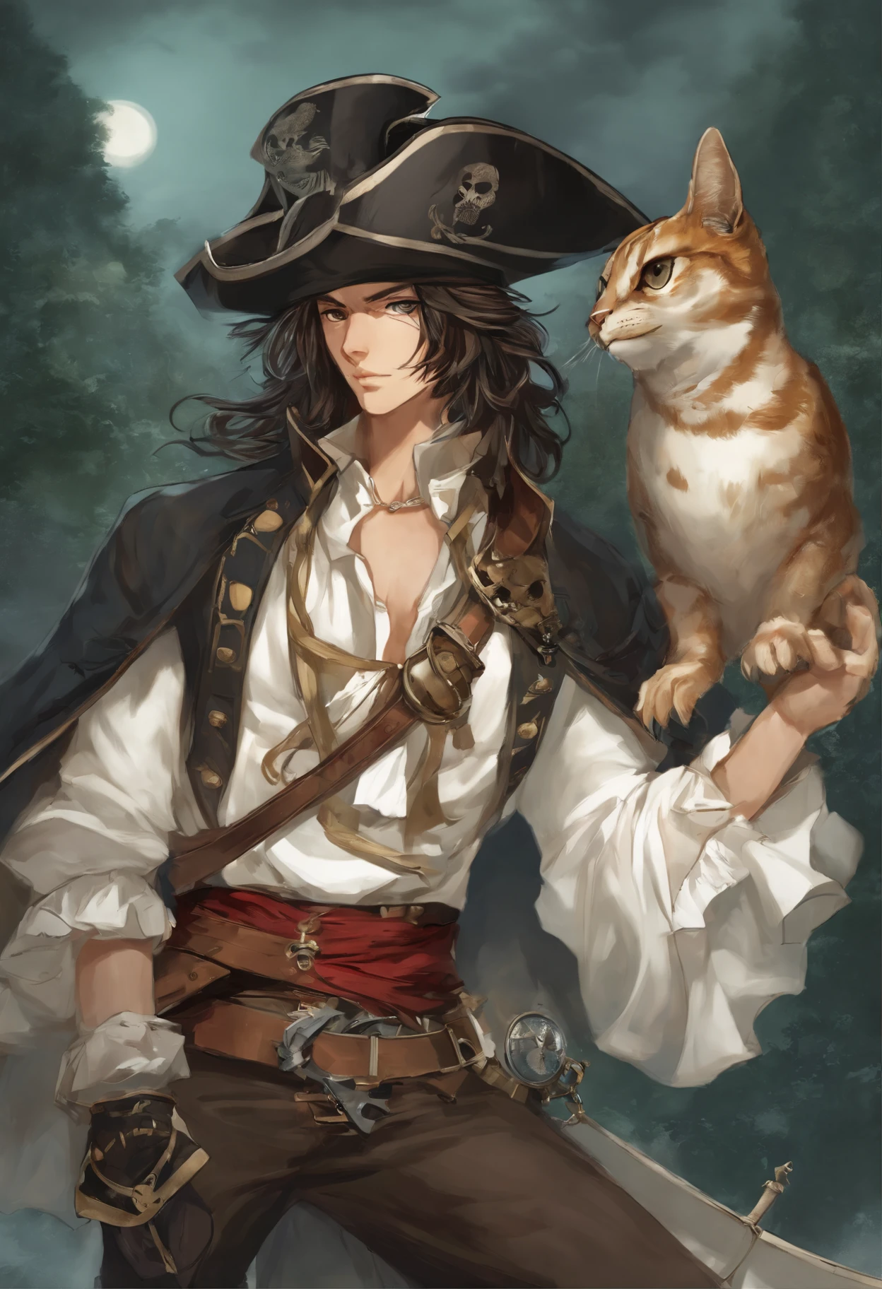 Portrait of a pirate boy, portrait of a young pirate, style of, manga - Freezing: First Chronicle, Freezing: Zero , Freezing Pair Love Stories , Freezing Vibration , Illustrator Kwang-Hyun Kim, Anime character, style anime, Close-up of a person (a pirate) with an owl on his shoulder, Король a pirateов, Masamune shiro, a pirateский капитан, key anime art, shigenori soejima illustration, inspired by Okumura Masanobu, detailed key anime art, Masamune, shirow Masamune, a pirate класса Swashbuckler, a pirate, Портрет a pirateа, Action, drama, romance, That's incredible, Etty, Harem, Military, Super Strength, Seinen,