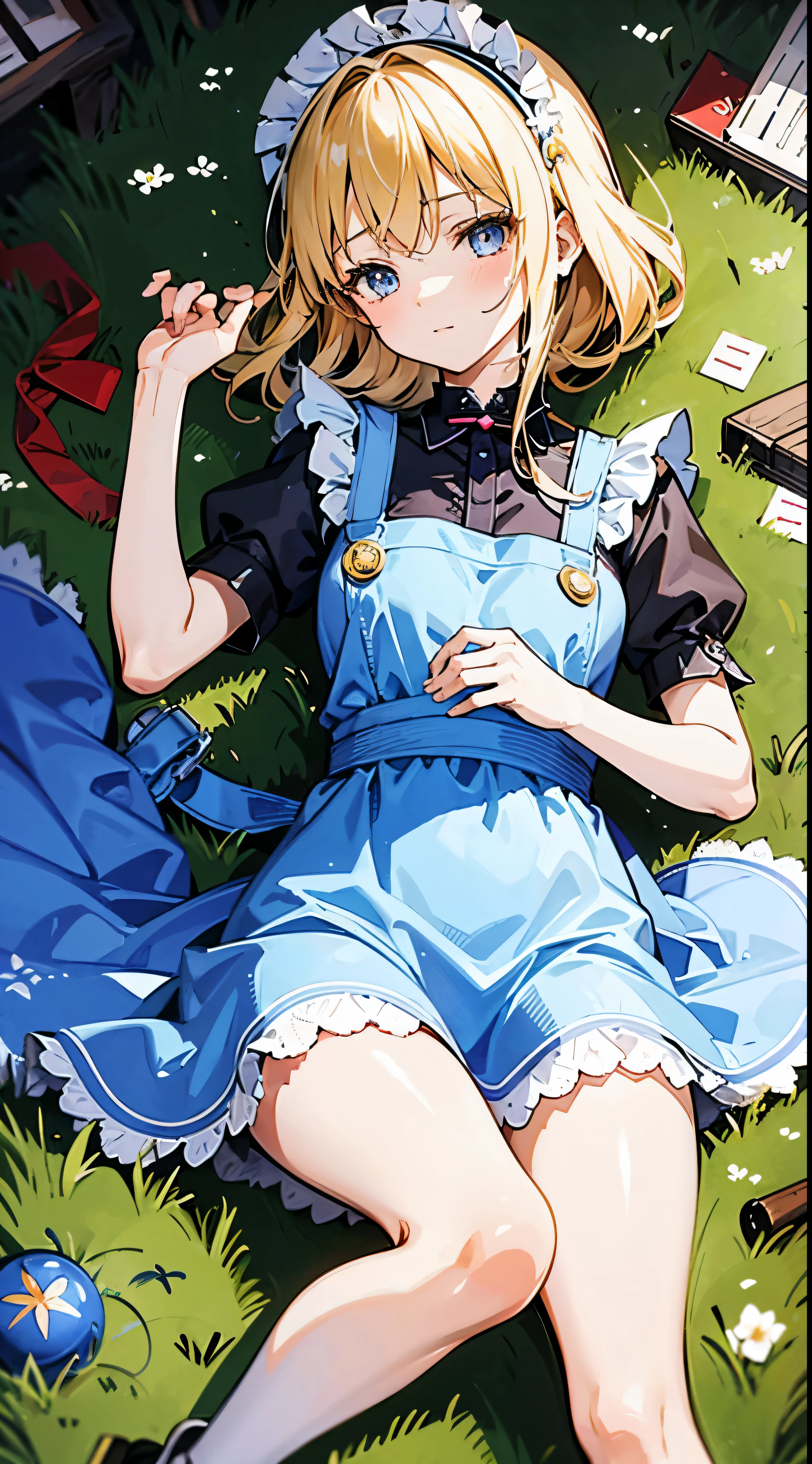 (highest quality), (Super detailed), (Best Illustration), (NSFW) ,1girl,solo,(((9years old))),Alice in Wonderland,japanese girl,an extremely cute and beautiful girl,highly detailed beautiful face and eyes,petit,cute face,lovely face,baby face,shy smile,show teeth,yellow hair,long hair,flat chest,skinny,slender,(((Sleeping Alice in Wonderland costume, undress))),(((laying down on missionary position in a flower garden))),(((she putus her fingers into her pussy))),(((masturbate))),(((open her legs wide))),she is looking at the viewer,(((Perfect hands))),(((Perfect fingers)))