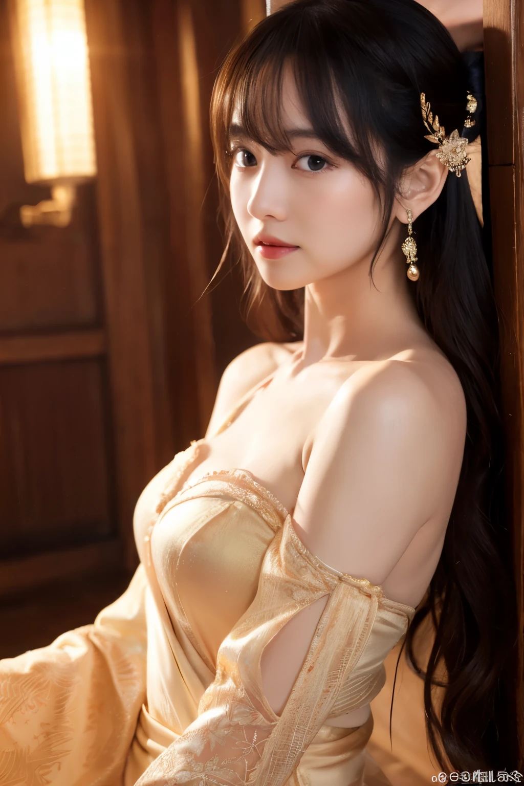 photo-realism:1.3),Best Quality,Highly detailed,masutepiece,Ultra-detailed,Illustration,1girl in,The upper part of the body_Body,Dynamic Angle,world masutepiece theater,Messy_long_hair,Best Quality,the Extremely Detailed CG Unity 8K Wallpapers,inky,amazing,Cinematic lighting,Renrea, dunhuang_Style