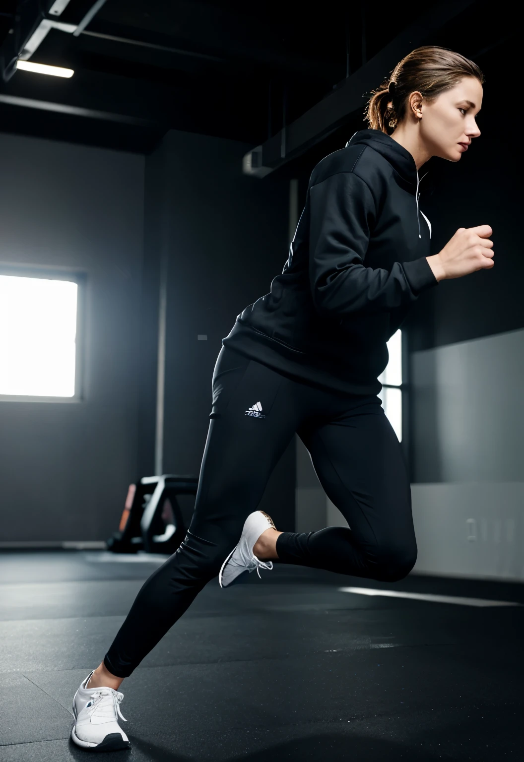 Women are running,running pose,, In the gym,Black sweatshirt