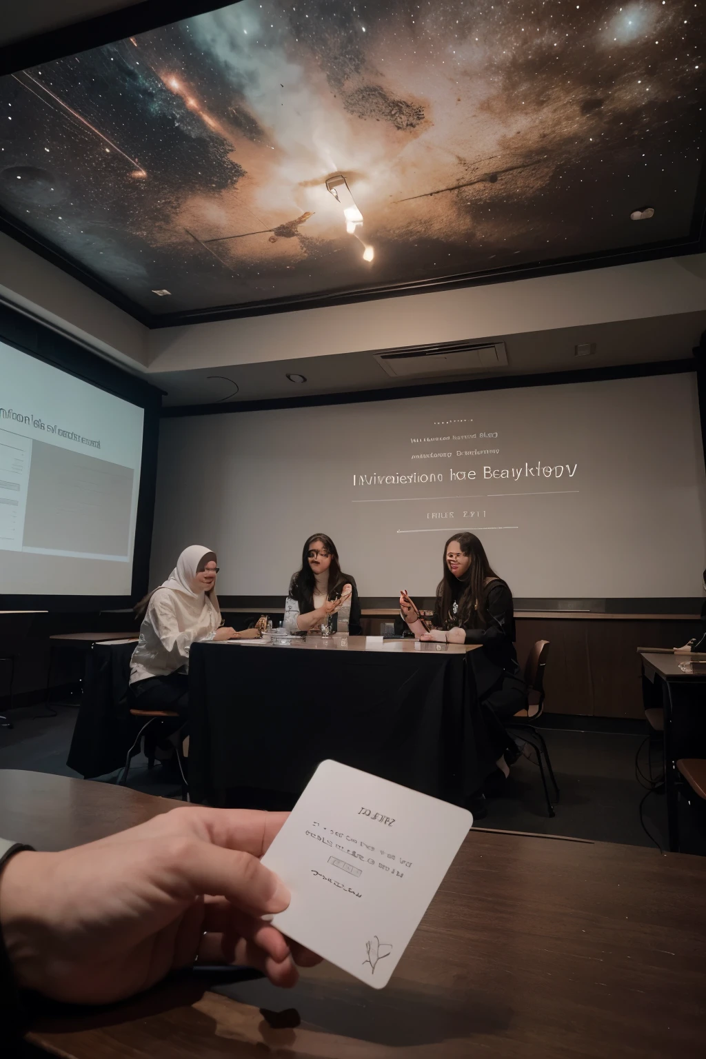 Invition card and write this ( " It is a pleasure for us to take you on a journey to the space and its beauty.
Students of writing 2 have the honor to invite you to our presentation about the space in class (....) Under the supervision of T/ Nezar Alshokry
Day: Wednesday
Date: 2023/12/27 )
