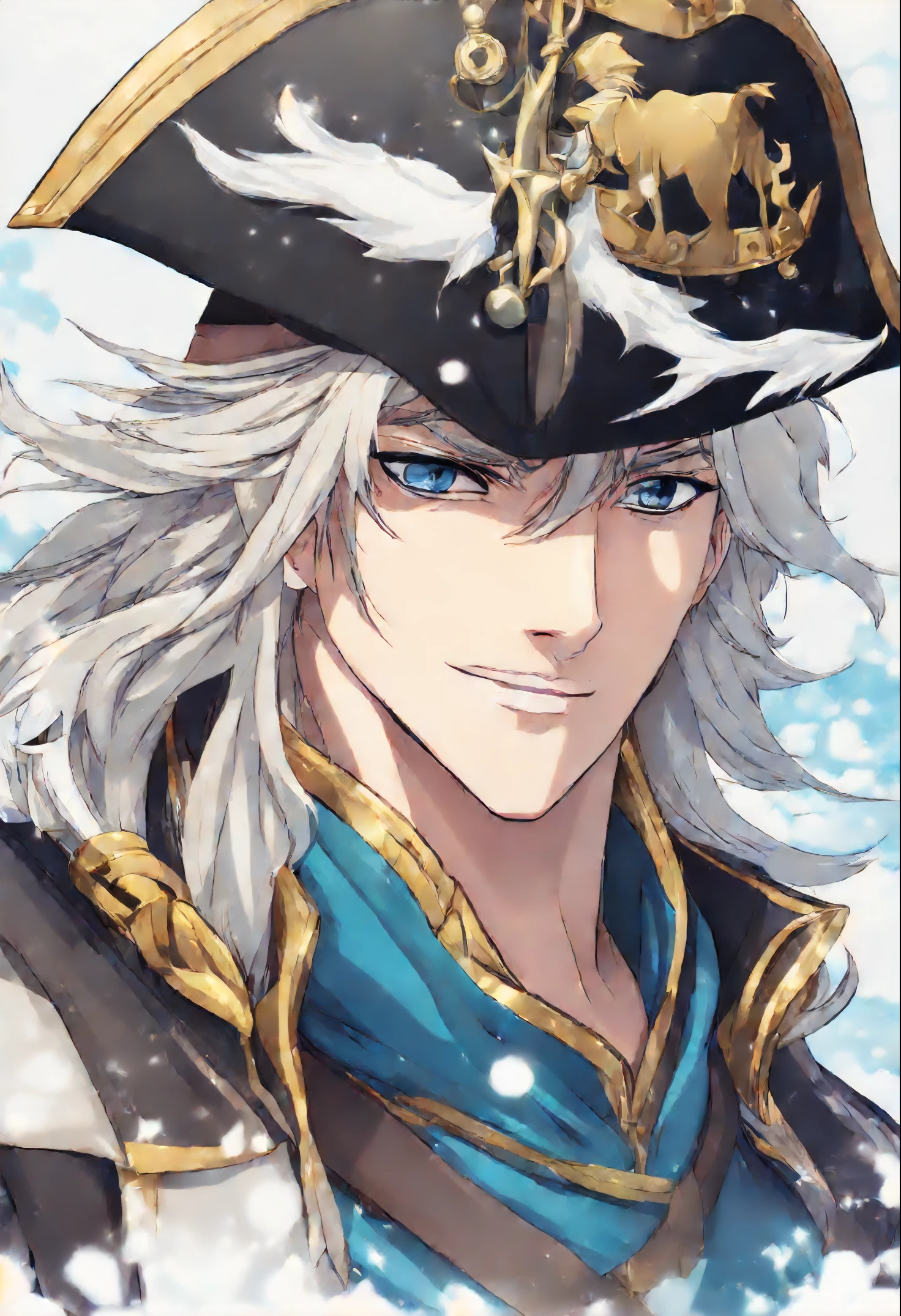 Anime character, style anime "frozen", Anime characterrozen ", Anime Character Face Type " frozen", style anime, Close-up of a person (a pirate) , King of a pirates, Masamune shiro, a pirate captain, key anime art,