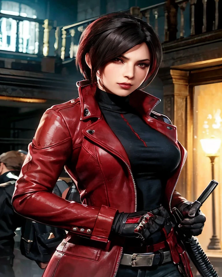 um close de uma mulher com uma jaqueta de couro vermelha segurando uma arma, assassino rouge feminino, como personagem em tekken, Personagem de King of Fighters, fundo do jogo resident evil, Jogo CG, beautiful assassina feminina, Personagem de videogame Katana Zero, Retrato de Tifa Lockhart, Resident Evil Inspirado, personagem de jogo de luta, assassina feminina