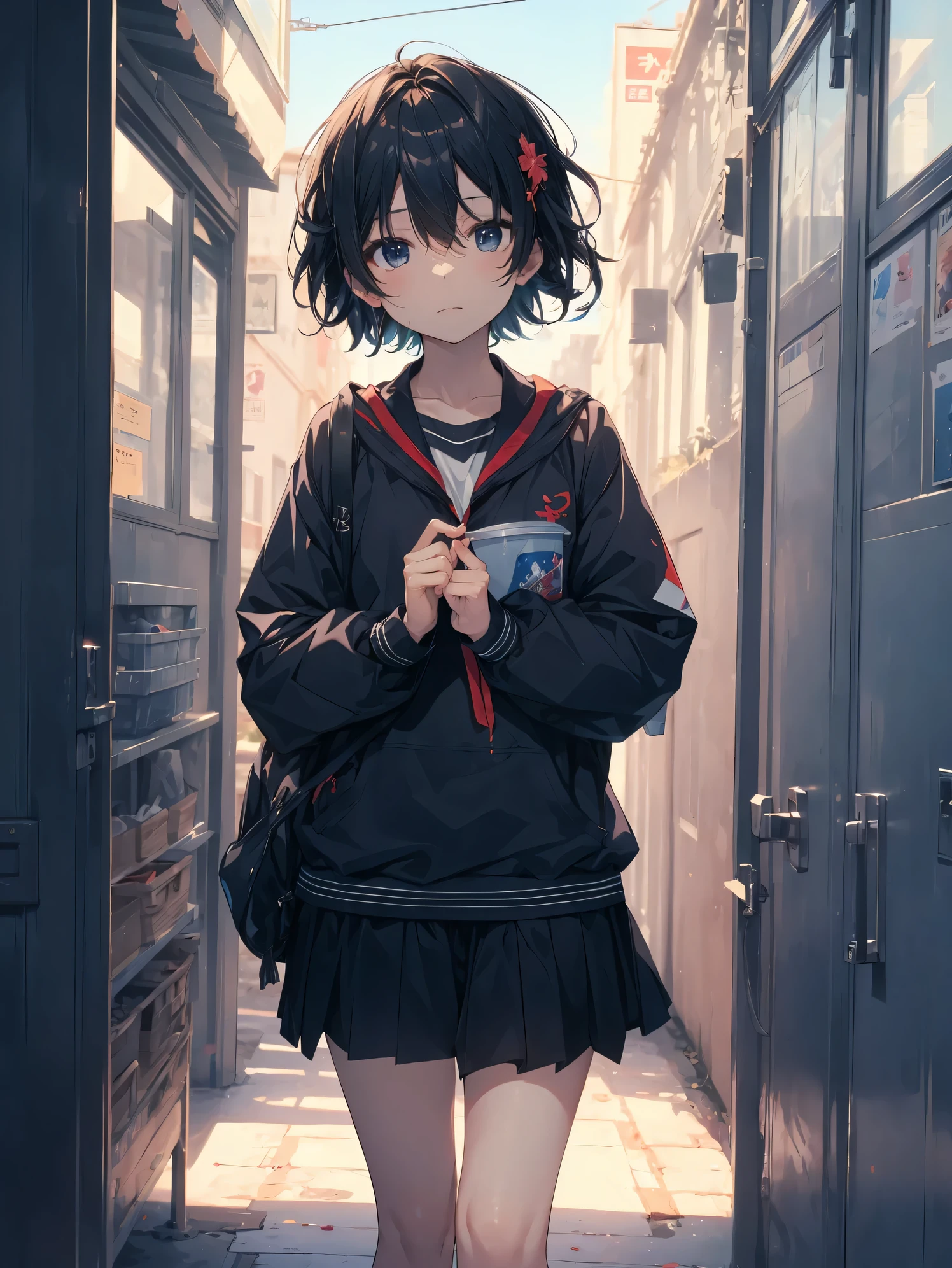 Super high quality by the art god, Ultra-detailed, High resolution, Gwise Style, anime moe art style, best anime 8K konachan wallpaper, Pixiv Contest Winner, Perfect Anatomy, BREAK,(Please draw a sleepy girl going to school alone.. ),BREAK, a hyperrealistic schoolgirl, (Solo,Lori,,13yea:1.3),Full limbs, complete fingers,a junior gynous attraction, (Very short hair), hair messy, flat chest, Small butt, groin, Small eyes,Beautiful detailed black eyes, Well-proportioned iris and pupils, disgusted eye, High resolution detailed hair, School uniform, Skirt, From above, On the way to school. BREAK,Ultra-detailed細なスキン, Best lighting by famous artists, 8K,Cute illustration.