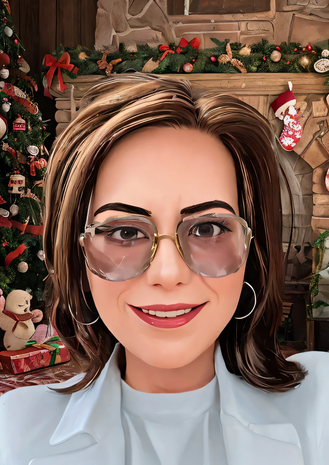 women with glasses celebrate christmas party, like real pic