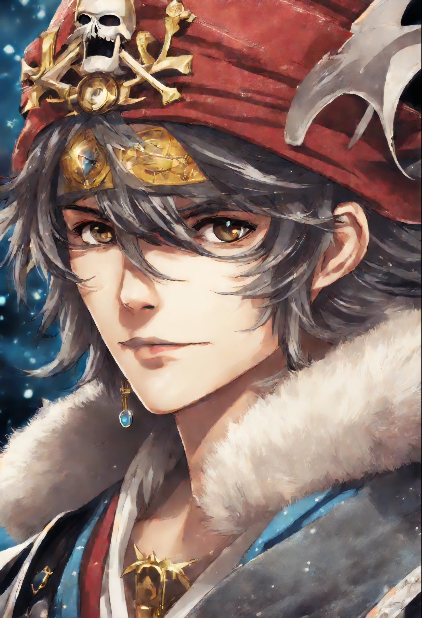 Anime character, style anime "frozen", Anime characterrozen ", Anime Character Face Type " frozen", style anime, Close-up of a person (a pirate) , Король a pirateов, Masamune shiro, a pirateский капитан, key anime art, shigenori soejima illustration, по мотивам Freezing, fantasy seinen manga, Freezing: First Chronicle (Freezing ファーストクロニクル), Freezing Pair Love Stories, Kwang-Hyun Kim, Okumura Masanobu, detailed key anime art, Masamune, shirow Masamune, a pirate класса Swashbuckler, a pirate, Портрет a pirateа