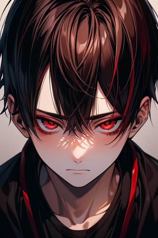 (masutepiece), (Best Quality), Highly detailed, 1 boy, Solo shooting from below,Perfect face, Beautiful face, extra detailed face,(A dark-haired:1.3),(red eyes:1.3),Condescending gaze