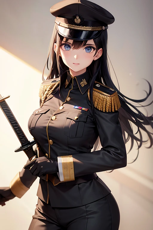 Military Uniform, Black Hair, Breast, Military Cap, Sword