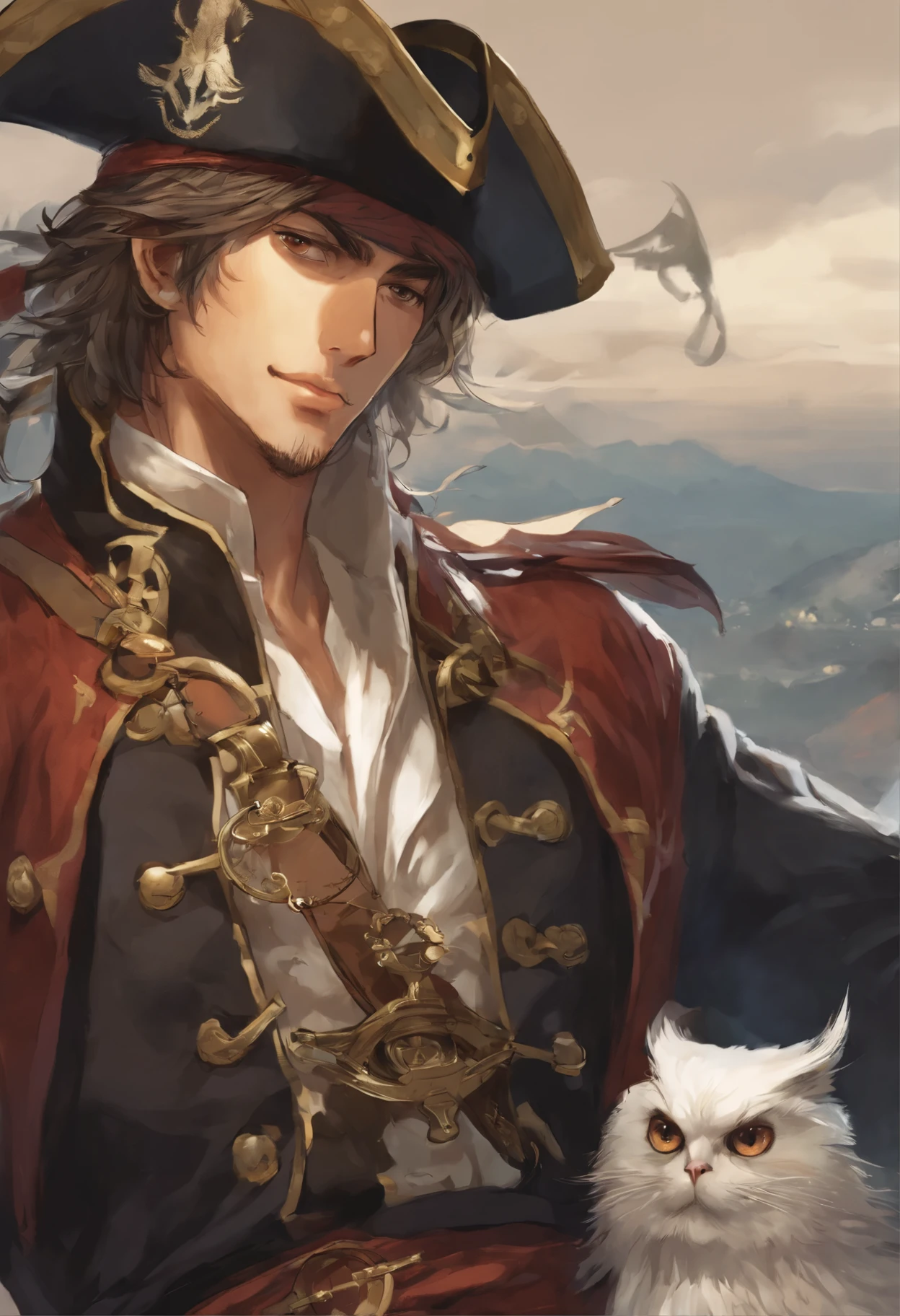 anatomically correctly drawn body, ,Portrait of a pirate boy, portrait of a young pirate, style of, manga - Freezing: First Chronicle, Freezing: Zero , Freezing Pair Love Stories , Freezing Vibration , Illustrator Kwang-Hyun Kim, Anime character, style anime, Close-up of a person (a pirate) with an owl on his shoulder, King of a pirates, Masamune shiro, a pirate captain, key anime art, shigenori soejima illustration, inspired by Okumura Masanobu, detailed key anime art, Masamune, shirow Masamune, a Swashbuckler-class pirate, a pirate, Portrait of a pirate, Action, drama, romance, That's incredible, Etty, Harem, Military, Super Strength, Seinen,