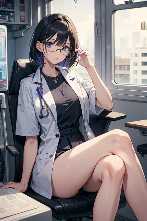 Neat face、eye glass、a necklace、Fashionable