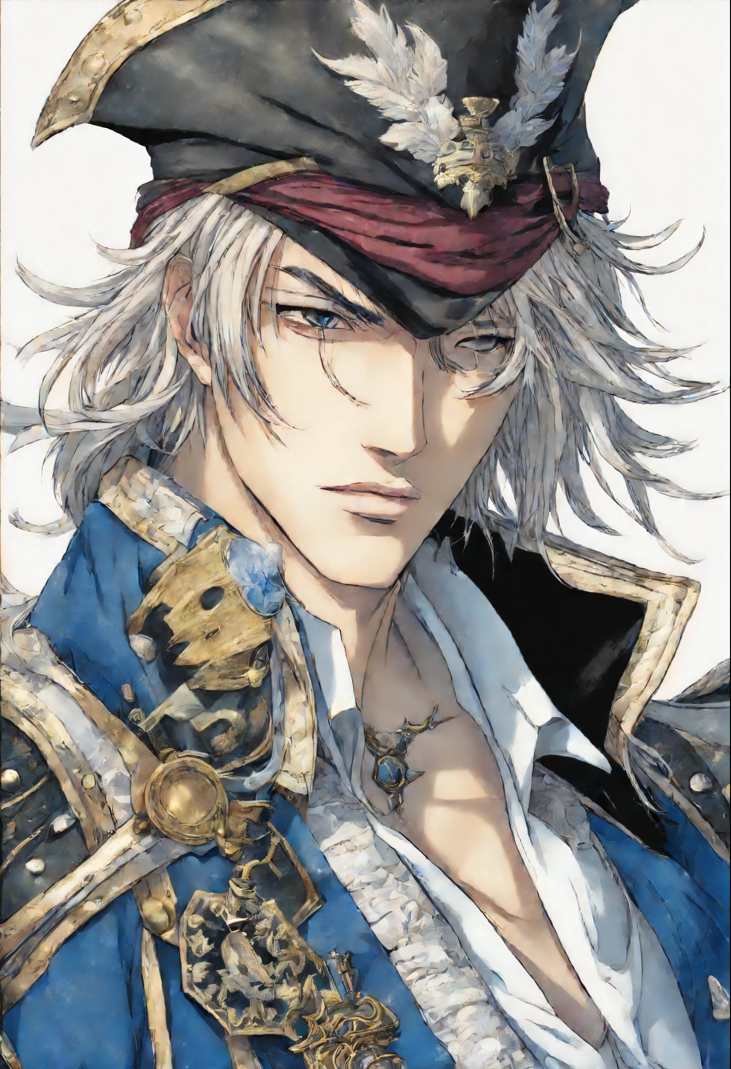 anatomically correctly drawn body, Anime character, style anime "frozen", Anime characterrozen ", Anime Character Face Type " frozen", style anime, Close-up of a person (a pirate) , King of a pirates, Masamune shiro, a pirate captain, key anime art, shigenori soejima illustration, based on Freezing, fantasy seinen manga, Freezing: First Chronicle (Freezing ファーストクロニクル), Freezing Pair Love Stories, Kwang-Hyun Kim, Okumura Masanobu, detailed key anime art, Masamune, shirow Masamune, a Swashbuckler-class pirate, a pirate, Portrait of a pirate