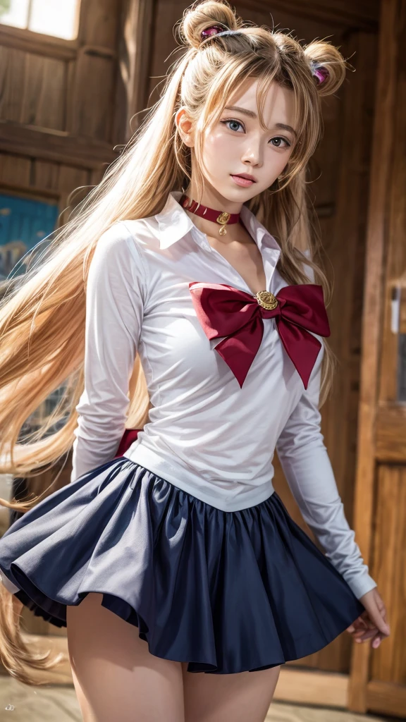 (best quality:1.4), highres, masterpiece, 4k, ultra detailed, intricate detail,1girl,, tsukino usagi.lifting skirt, white panties