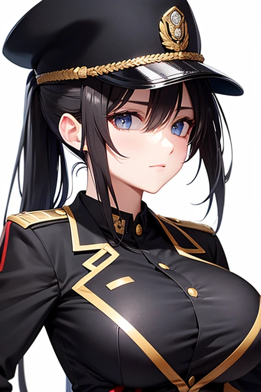 Military Uniform, Black Hair, Breast, Military Cap, Ponytail, Bikini