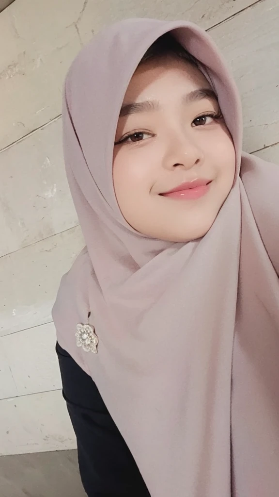 adorable, 1 girl, (face to face), 10 years old, baby face, happy, half body portrait, (face details: 1), (eye details: 1), ((big breasts)). wearing transparent blue long shirt, hijab, .. Cute posed. proportional body. Ultra High Res. realistic: 1.4, UHD, (floral pattern)