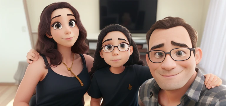 uma familia, um homem com barba, uma mulher, menina, A female babe with lace in her hair, estilo disney pixar, alta qualidade, melhor qualidade