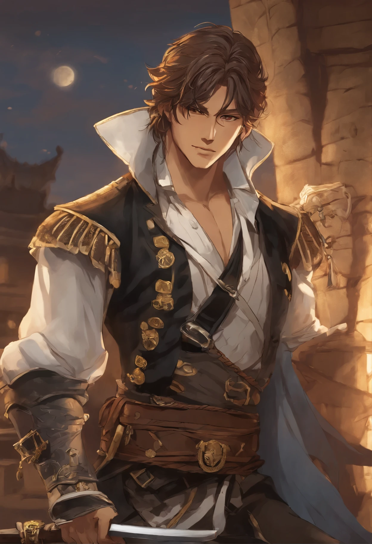 anatomically correctly drawn body, ,Portrait of a pirate boy, portrait of a young pirate, style of, manga - Freezing: First Chronicle, Freezing: Zero , Freezing Pair Love Stories , Freezing Vibration , Illustrator Kwang-Hyun Kim, Anime character, style anime, Close-up of a person (a pirate) with an owl on his shoulder, King of a pirates, Masamune shiro, a pirate captain, key anime art, shigenori soejima illustration, inspired by Okumura Masanobu, detailed key anime art, Masamune, shirow Masamune, a Swashbuckler-class pirate, a pirate, Portrait of a pirate, Action, drama, romance, That's incredible, Etty, Harem, Military, Super Strength, Seinen,