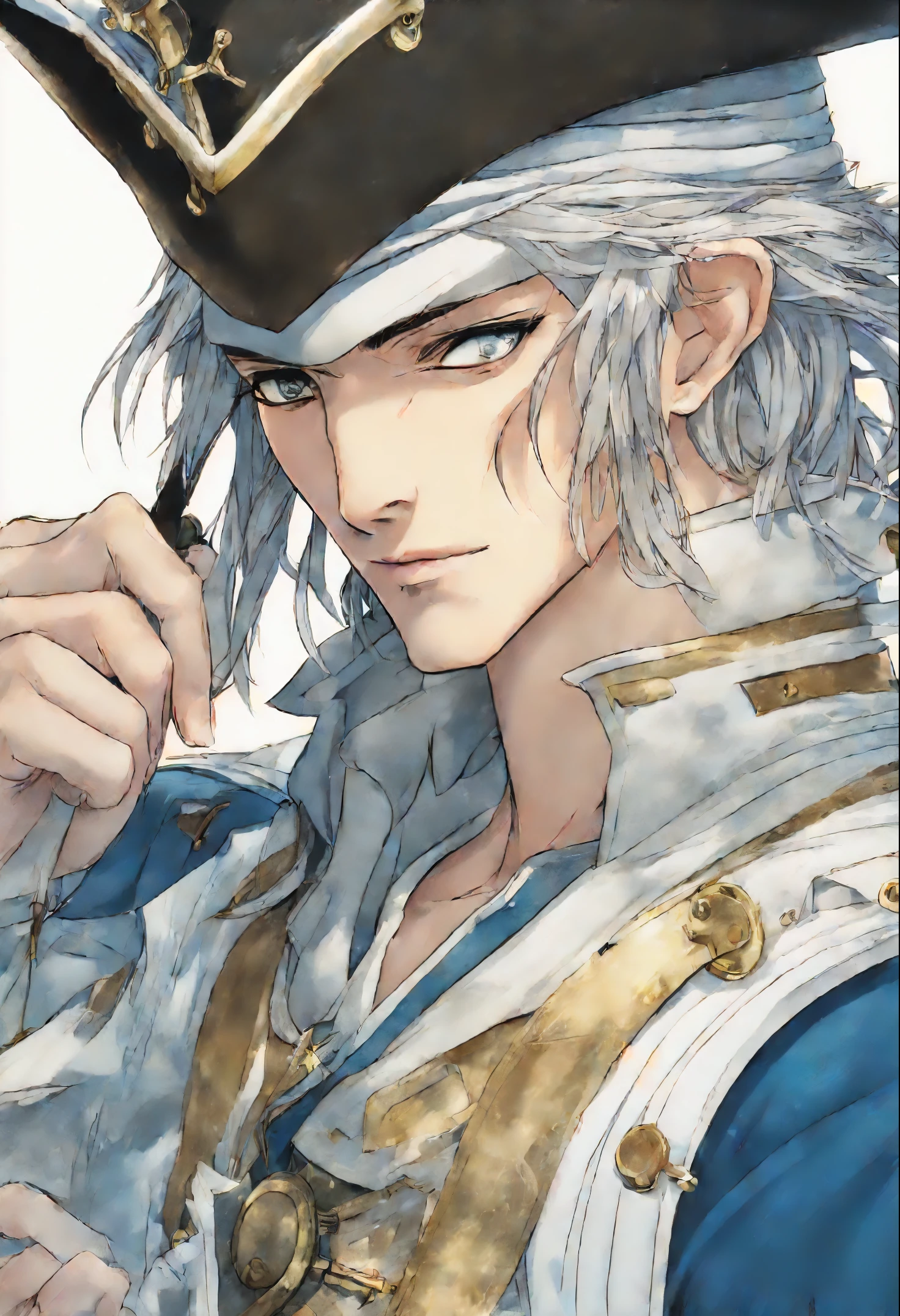 anatomically correctly drawn body, Anime character, style anime "frozen", Anime characterrozen ", Anime Character Face Type " frozen", style anime, Close-up of a person (a pirate) , King of a pirates, Masamune shiro, a pirate captain, key anime art, shigenori soejima illustration, based on Freezing, fantasy seinen manga, Freezing: First Chronicle (Freezing ファーストクロニクル), Freezing Pair Love Stories, Kwang-Hyun Kim, Okumura Masanobu, detailed key anime art, Masamune, shirow Masamune, a Swashbuckler-class pirate, a pirate, Portrait of a pirate