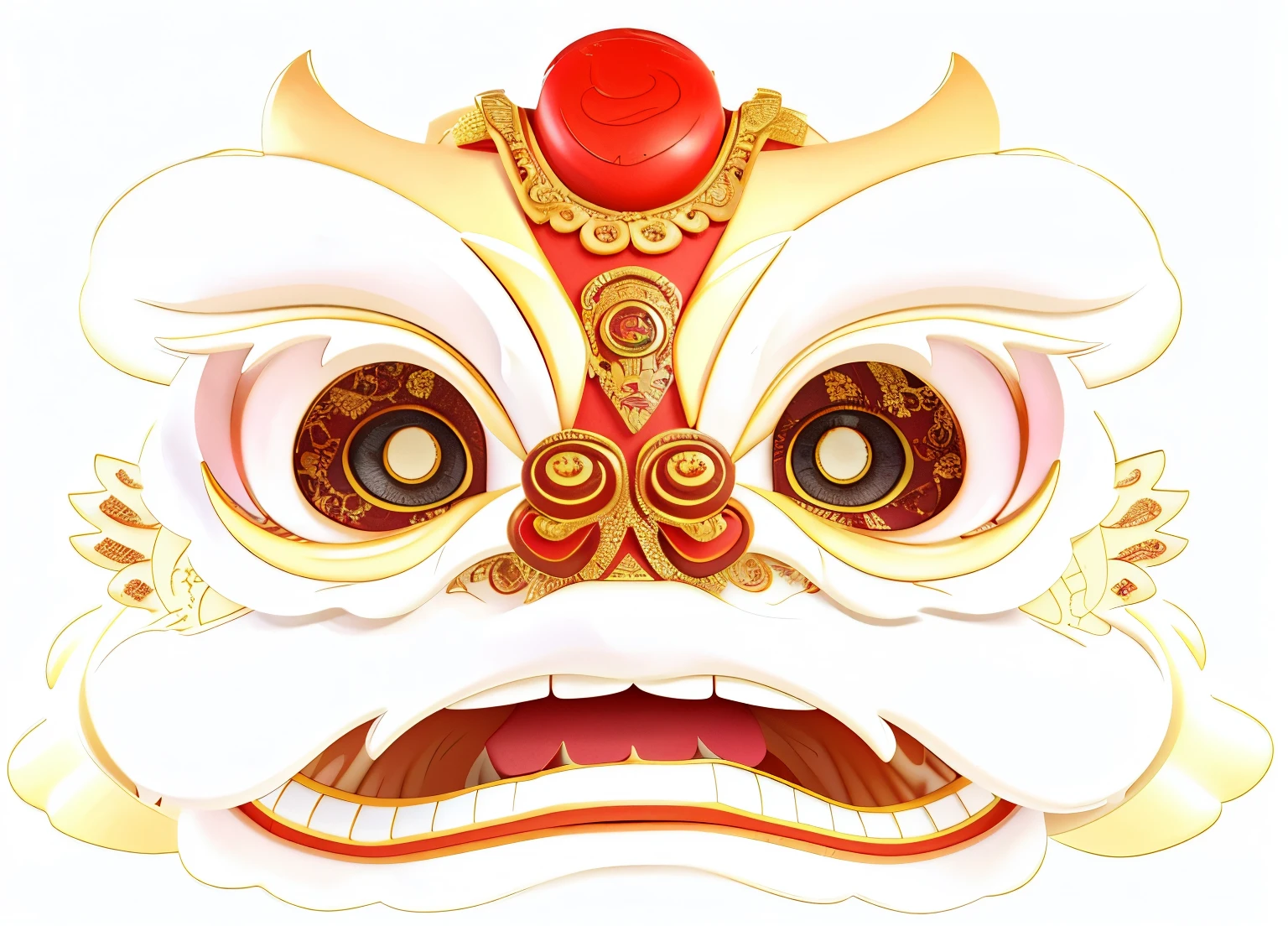There is a cartoon of a Chinese lion,expression surprised, yellow dragon head festival, Dragon face, oriental face, A beautiful artistic illustration, full-colour illustration, , full color digital illustration, , Inspired by Gao Kegong, chinesedragon, barong family member