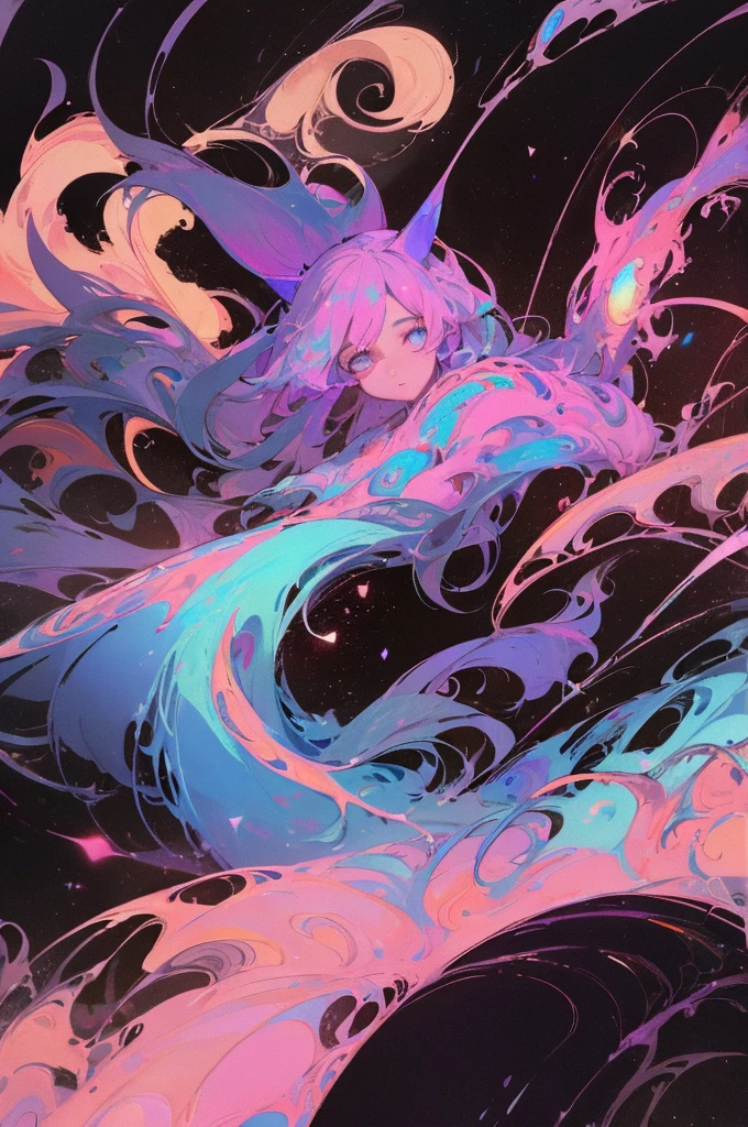 Anime girl. Long blue hair. purple eyes. Wet skin. Nude, no clothing. Massive breasts. nipples. Laying on back. ((Legs spread apart)) Vulva, vagina. 1girl. Solo. Beach. Ocean. Water. Wet skin. Arms above head.. Slime girl. Girl made of Slime. Goo, Ooze.