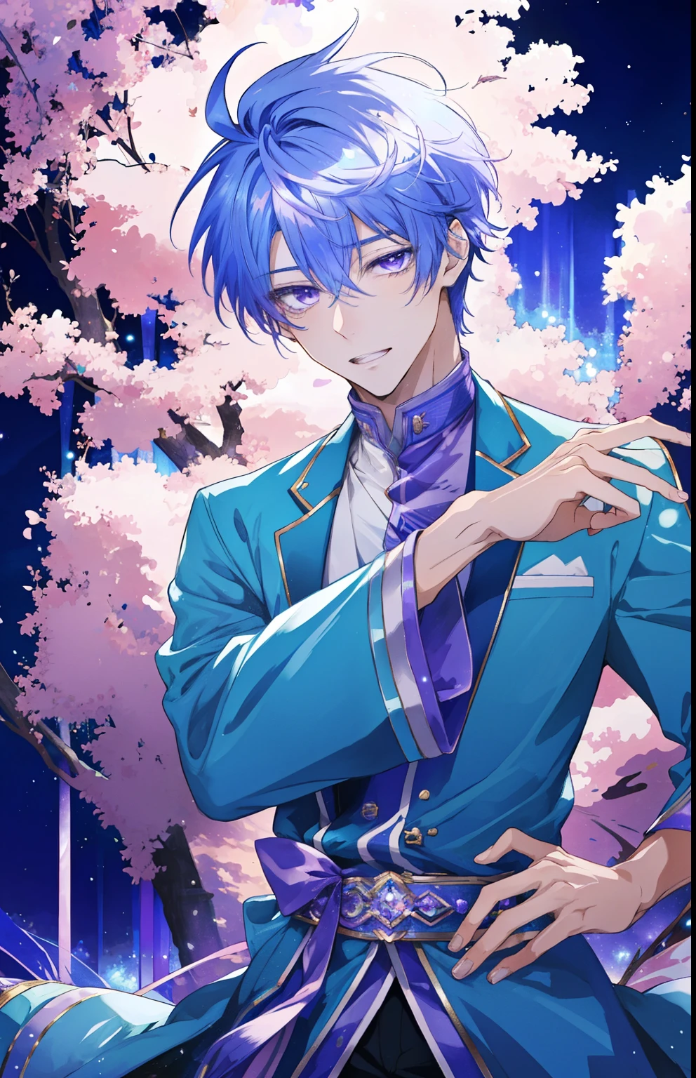 白と紫のドレスを着たAnime Boyが写真のポーズをとる, boy with very short purple hair, Magical Boyの肖像, he has light purple hair, Prince of Amethyst, Official Character Art, Magical Boy, Magical Boyのスタイル, hight resolution, Cure, short ponytail, Official art, Wallpaper!, with glowing purple eyes, !!Full body portrait!!, Anime Boy