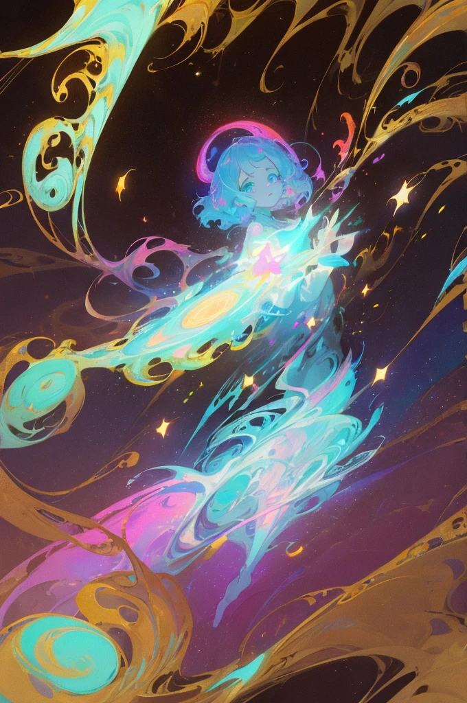 inconceivable and spectacular a scene of emergence of a woman from the glowing cloud, looking at viewer, fractal nebula threads, cosmic entities, celestial, cosmic, vibrant and vivid, swirls, twirling, unrealistic, high contrast, symobolism, magical, mystical, mystifying, hyperrealistic, oversaturate, colorfully
