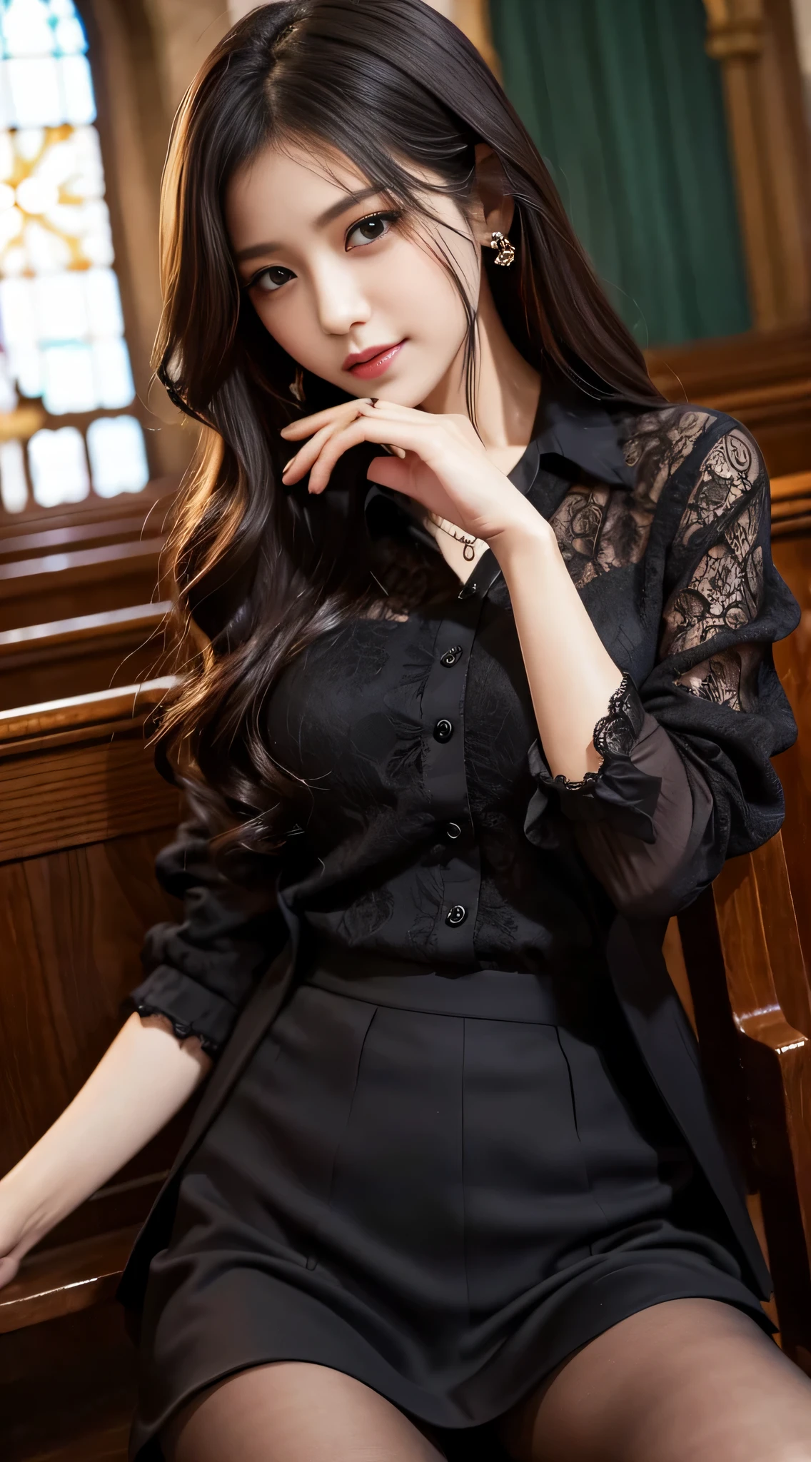 LTRA Details、japanes、Fascinating beauty、Dainty woman、Piercing eyes、Cool Girl、Wavy Hair、Suit、jaket、Blouse、tight skirts、Black pantyhose、Evil Female Executive、Evil Fall、brainwash、lacy fabric、Glossy legs、black lipstick、Lip gloss、Smirk、wickedな表情、Suspicious look、Hollow eyes、wicked、Reaching out、Arms up、In the Church、Hold your hand over it、seductiv、Pendants