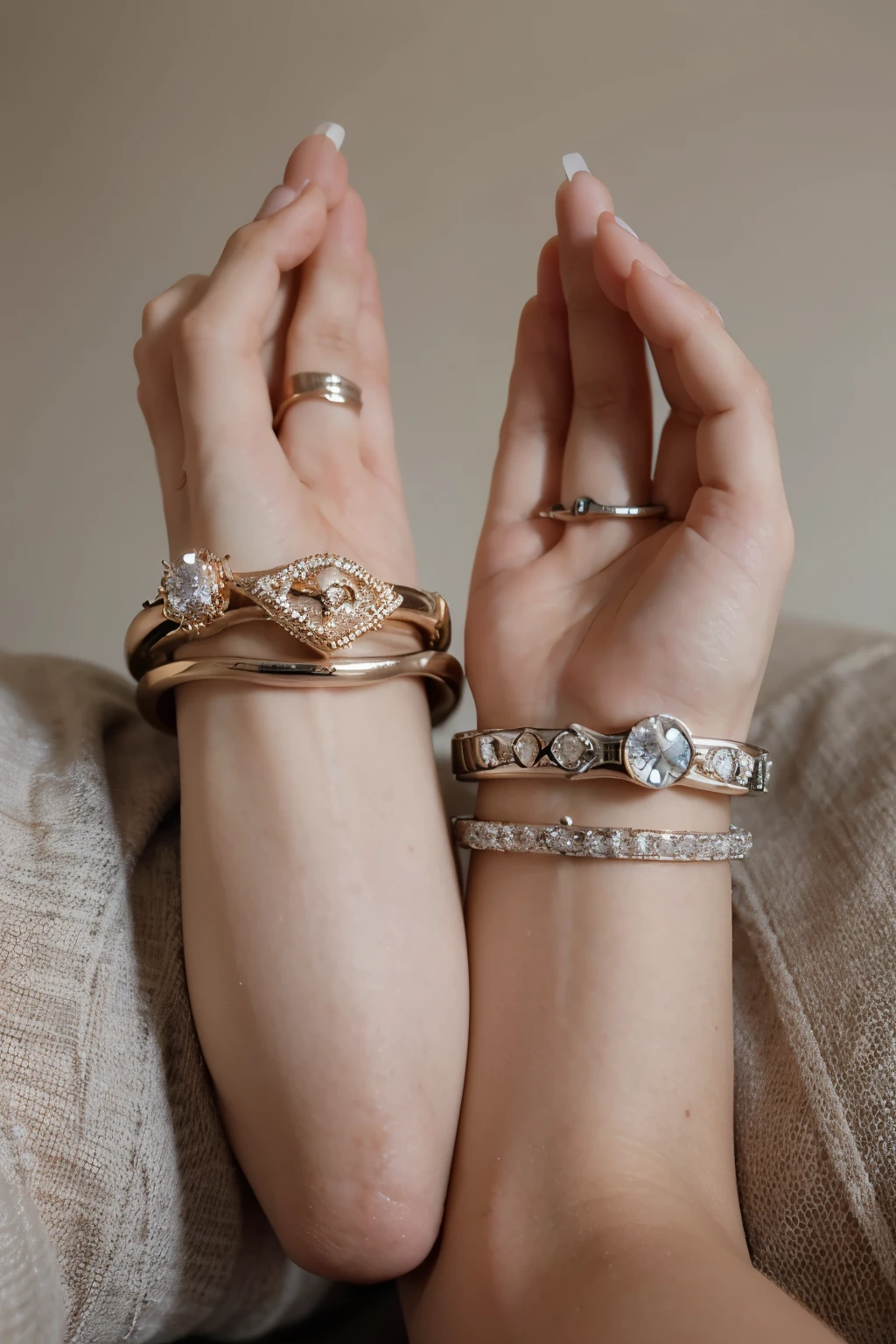 Two diamond rings engraved with the names of Nasser and Maryam and beautifully arranged