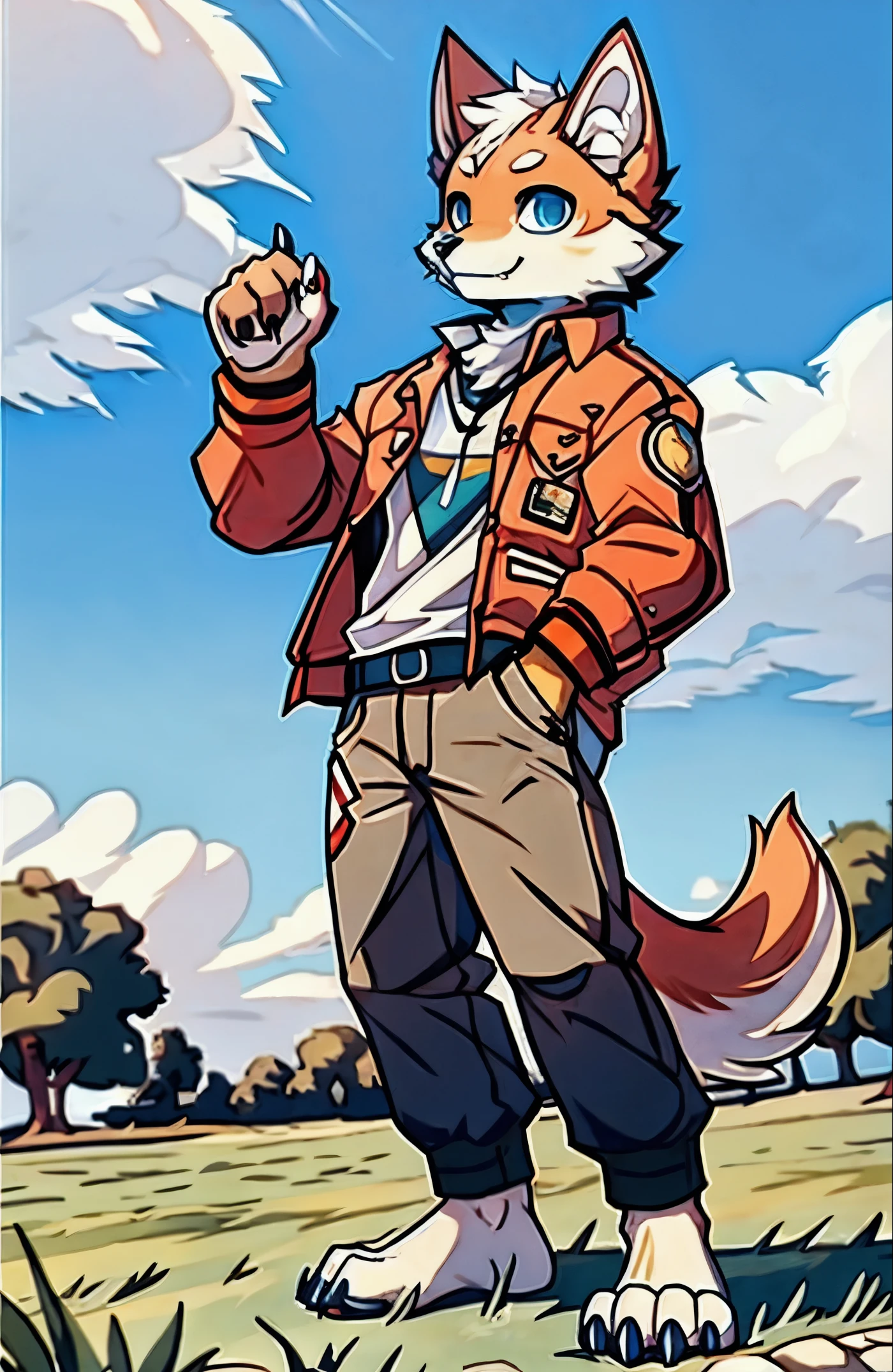 Human-wolf,musculouull Body Furry,paws with claws,pass upright,The upper body naked,field