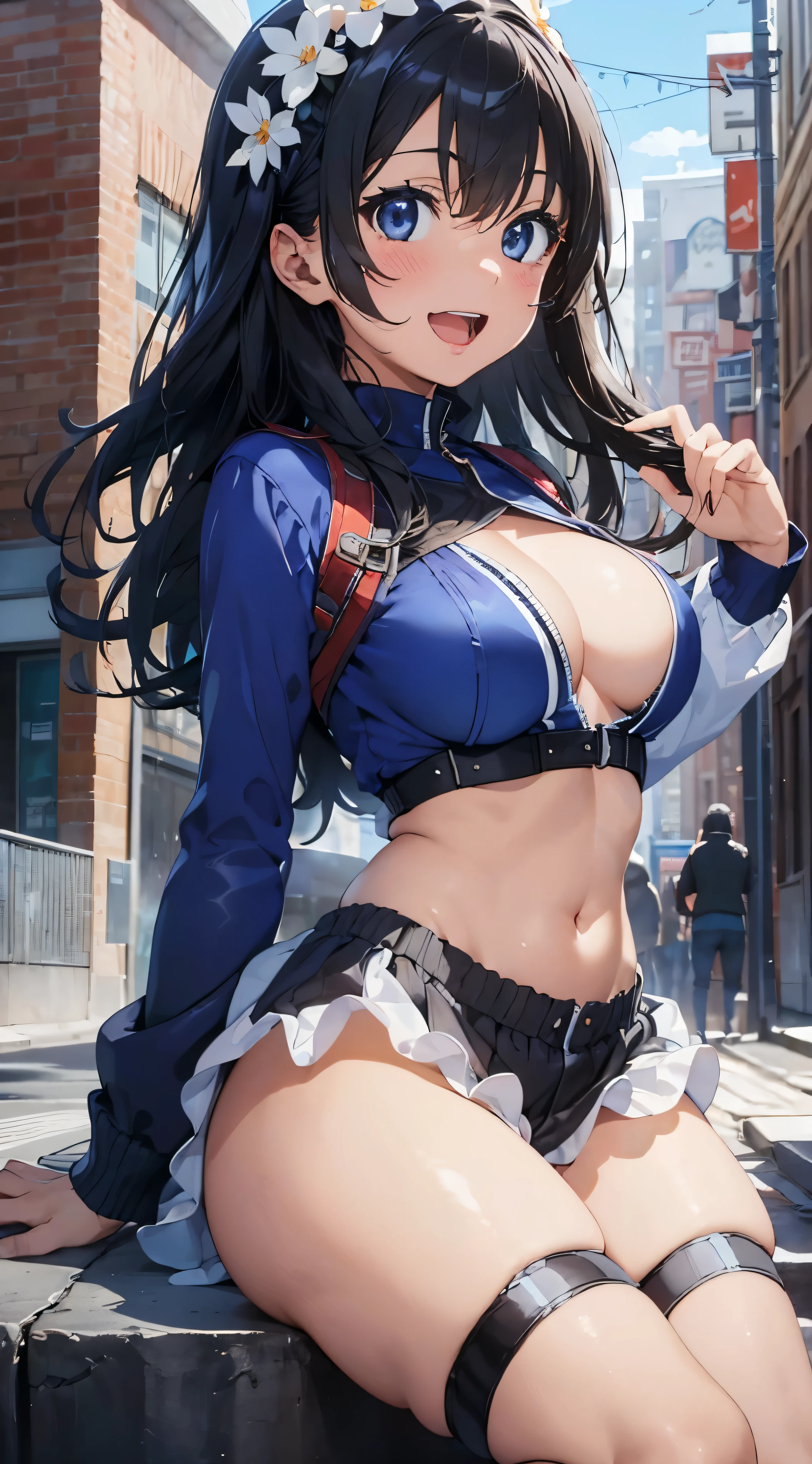 1womanl,Black hair,14years ,(()),Beautiful breasts,(((sexy white and blue shiny cheongsam)))(())(((Blushing cheeks、Smile with open mouth)),(((Satin Narico))),((( portlate))),(,Crowds