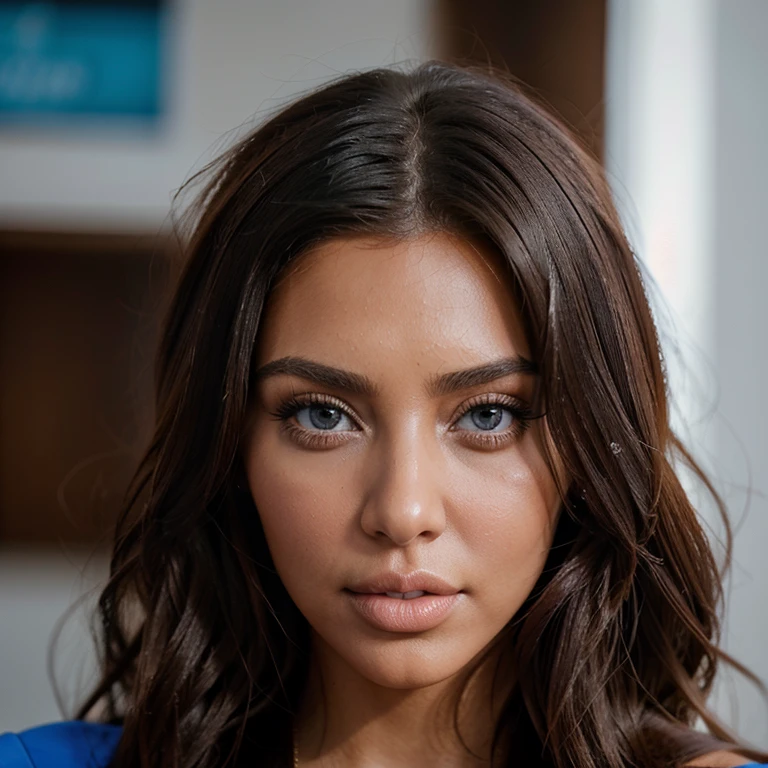 Instagram model look like kim kardashian blue eyes hyper realistisch photoshooting