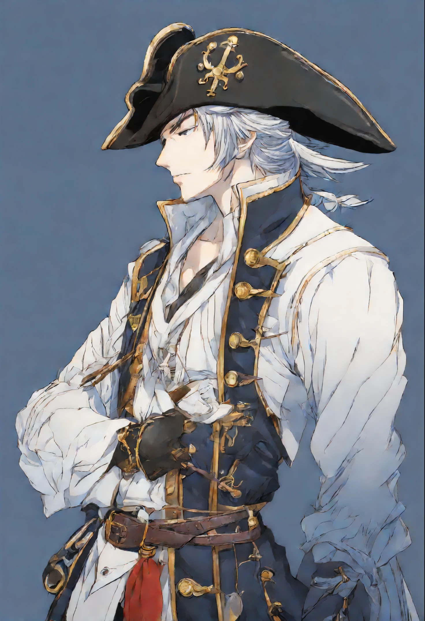 anatomically correctly drawn body,   Anime character, style anime "frozen", Anime characterrozen ", Anime Character Face Type " frozen", style anime, Close-up of a person (a pirate) , King of a pirates, Masamune shiro, a pirate captain, key anime art, shigenori soejima illustration, based on Freezing, fantasy seinen manga, Freezing: First Chronicle (Freezing　ファーストクロニクル), Freezing Pair Love Stories, Kwang-Hyun Kim, Okumura Masanobu, detailed key anime art, Masamune, shirow Masamune, a Swashbuckler-class pirate, a pirate, Portrait of a pirate