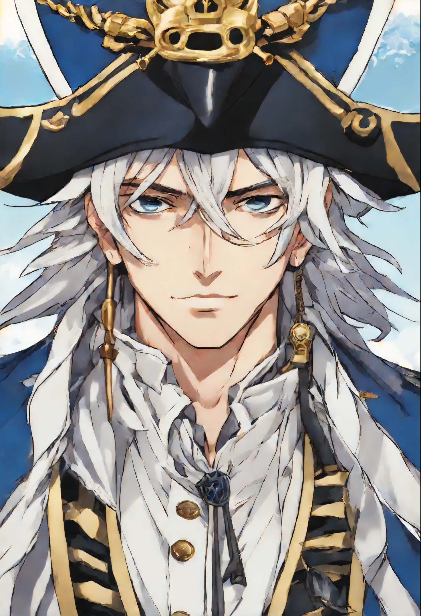 anatomically correctly drawn body,   Anime character, style anime "frozen", Anime characterrozen ", Anime Character Face Type " frozen", style anime, Close-up of a person (a pirate) , King of a pirates, Masamune shiro, a pirate captain, key anime art, shigenori soejima illustration, based on Freezing, fantasy seinen manga, Freezing: First Chronicle (Freezing　ファーストクロニクル), Freezing Pair Love Stories, Kwang-Hyun Kim, Okumura Masanobu, detailed key anime art, Masamune, shirow Masamune, a Swashbuckler-class pirate, a pirate, Portrait of a pirate