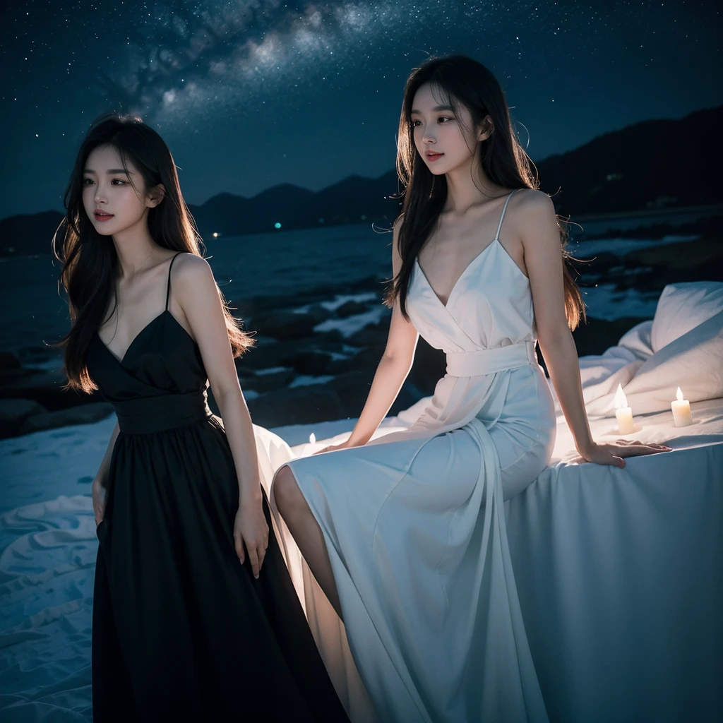 站在In the dark，That peerless beauty is like an elegant dark angel。Her slender and charming figure is light and perfect，Nature exudes a heart-stirring charm。

Above all，She has bright and pure skin，As smooth and delicate as snow-white jade。In the dark的映衬下，Her skin color makes her look even more，As if exuding a faint light。Her silhouette is slender and elegant，There is not a trace of excess meat，Every inch of skin reveals health and vitality。

Her long hair is as deep as ink，hangs down to the waist，Gently sway with the wind。In the dark，They shimmer，Adds a sense of mystery to her。Every strand of hair is as silky as mist，touch skin gently，As comfortable as a fragrant flower。

Her eyes are like two stars，Clear and pure，Like stars in the night sky。In the dark，The eyes exude a mysterious light，Attracting people's attention。Her eyes are bright and piercing，It seems to be able to see through people's hearts，People can't help but fall for it。

Her lips were rosy and plump，like rose petals。The corners of his slightly raised mouth revealed a confident smile，Gives people a feeling of warmth and security。In the dark，Her smile shines brightly in the deep darkness，It's heartwarming。

Enfim，She is wearing a black dresalls lightly to the ankle，It perfectly outlines her graceful figure。In the dark，The long skirt is like a ray of breeze in the dark，gently brushing her body，Exudes a charming aroma。

站在In the dark的绝世美女，Her perfect slender figure and charming appearance all show her elegance and mystery。她仿佛是In the dark的一颗明星，Illuminated the entire night sky，People are captivated by it。