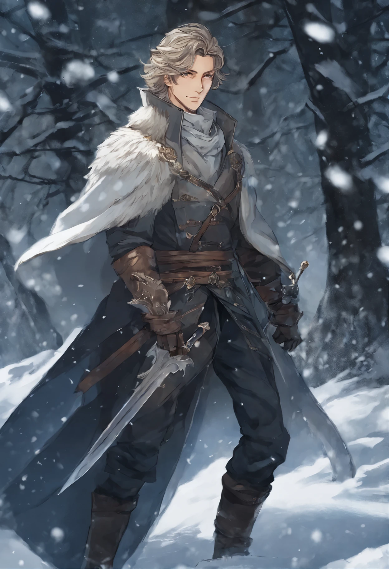 Close-up of a person, holding a sword in a snowy area, casimir art, shigenori soejima illustration, boris valejo. octopath traveler, detailed anime character art, detailed key anime art, Granblue Fantasy, handsome guy in demon slayer art, Taisho Roman, crisp clear rpg portrait, Masamune Shiro, key anime art