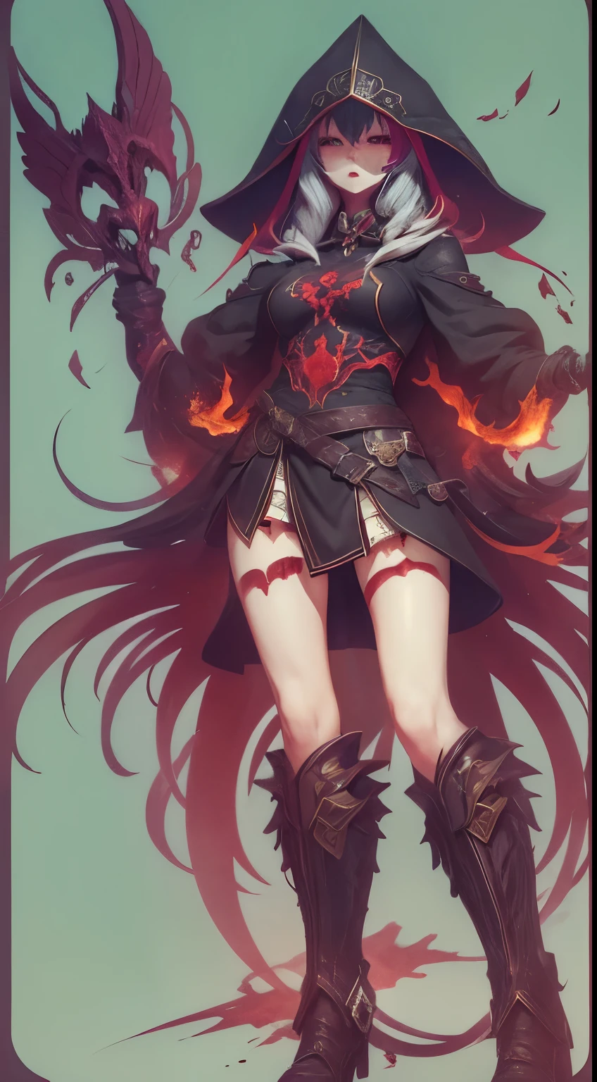 (Scale Messenger from Hell:1.4),Look at me condescendingly,defiance,Abominable,The whole body is wrapped in red flames,The long hairs of the flame fluttered in the wind,(Super huge, Claws are thick and sharp),(The whole body is covered with black scales:1.5),The scales are covered with thick barbs,The scales are super thick and scary,Reflective Scales Bloodthirsty Demon,(Two claws fighting:1.4),Lightning streaked across the sky,Underfoot is a thick sea of clouds and blood),((Blood dripped from between the paws)),(stereoscopic perspective:1.4),artwork of a,ultra - detailed,4K分辨率,high high quality,电影灯光,High picture detail,Detailed pubic hair,epic shooting