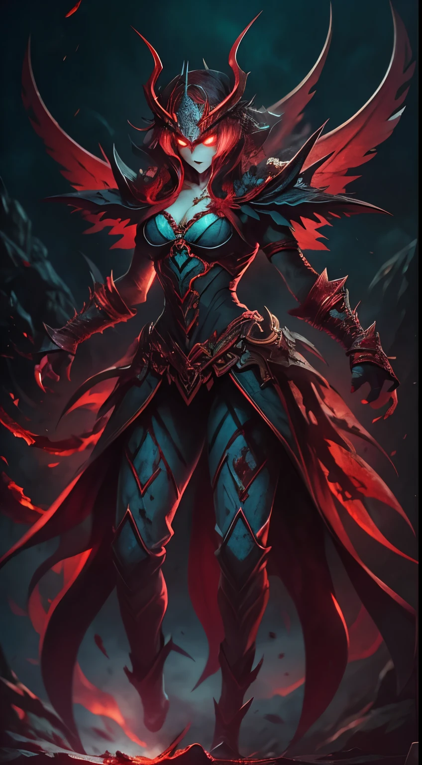 （Scale Messenger from Hell：1.4），Look at me condescendingly，defiance，Abominable，The whole body is wrapped in red flames，The long hairs of the flame fluttered in the wind，（Super huge, Claws are thick and sharp），（The whole body is covered with black scales：1.5），The scales are covered with thick barbs，The scales are super thick and scary，Reflective Scales Bloodthirsty Demon，（Two claws fighting：1.4），Lightning streaked across the sky，Underfoot is a thick sea of clouds and blood），（（Blood dripped from between the paws）），（stereoscopic perspective：1.4），artwork of a，ultra - detailed，4K分辨率，high high quality，电影灯光，High picture detail，Detailed pubic hair，epic shooting