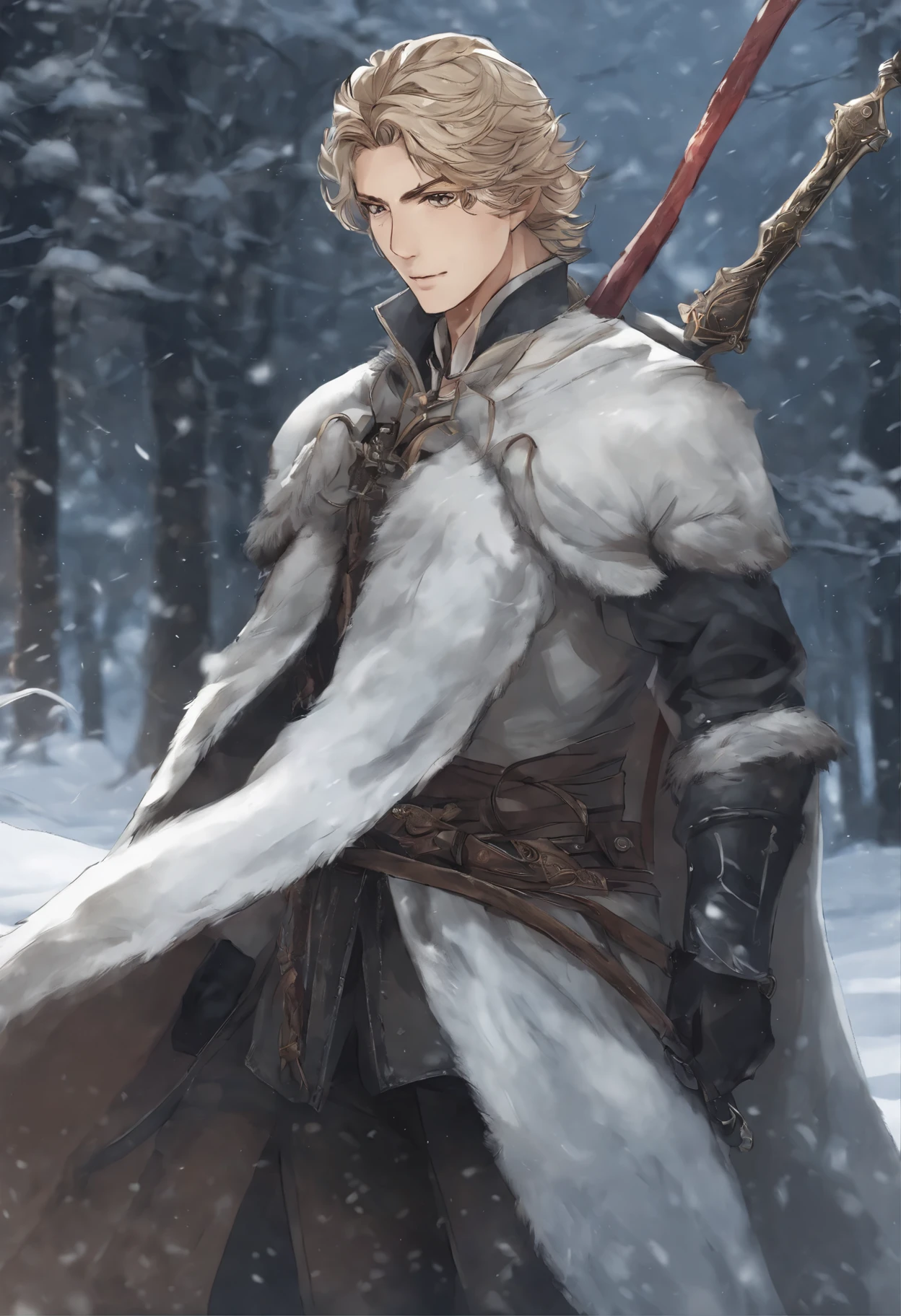 Close-up of a person, holding a sword in a snowy area, casimir art, shigenori soejima illustration, boris valejo. octopath traveler, detailed anime character art, detailed key anime art, Granblue Fantasy, handsome guy in demon slayer art, Taisho Roman, crisp clear rpg portrait, Masamune Shiro, key anime art