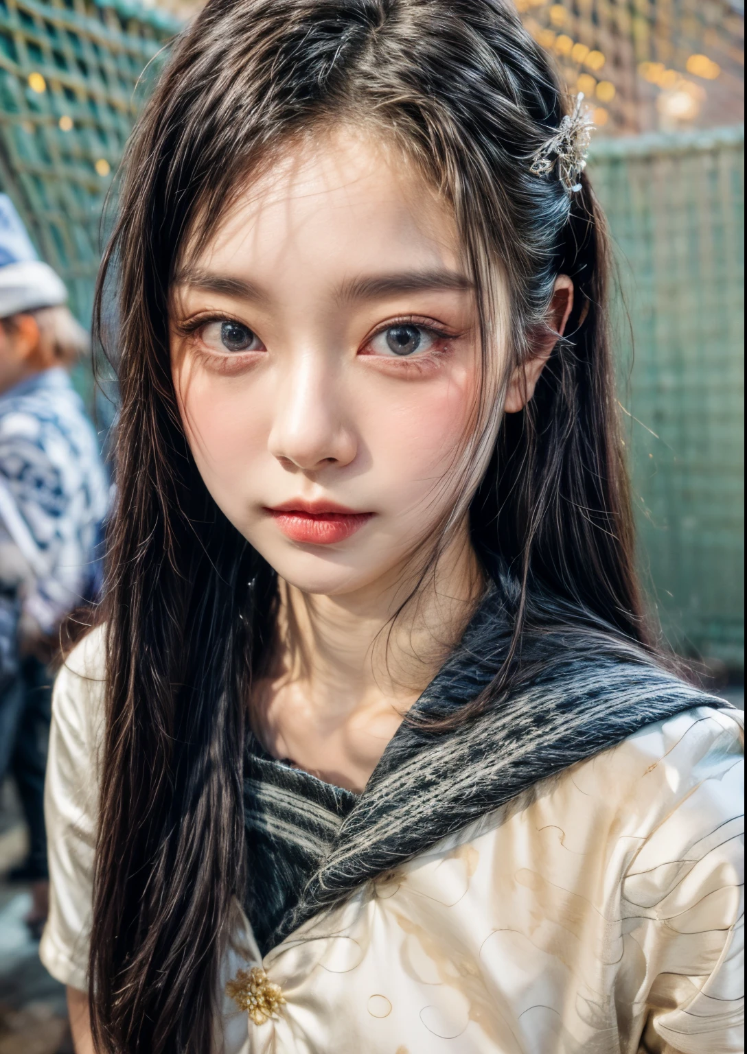masterpiece、8K、32K、top-quality、(A detailed eye)、(A cute Japanese woman、bangss:1.3)、23years old、1 girl in、elegent、(Detailed background depiction、portlate:1.2)、(illuminations:1.5)、Cheerful