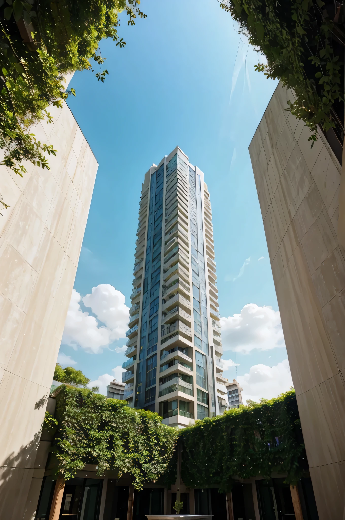 luxury 1 tall residential building with multiple amenities and outdoor greenery top angle