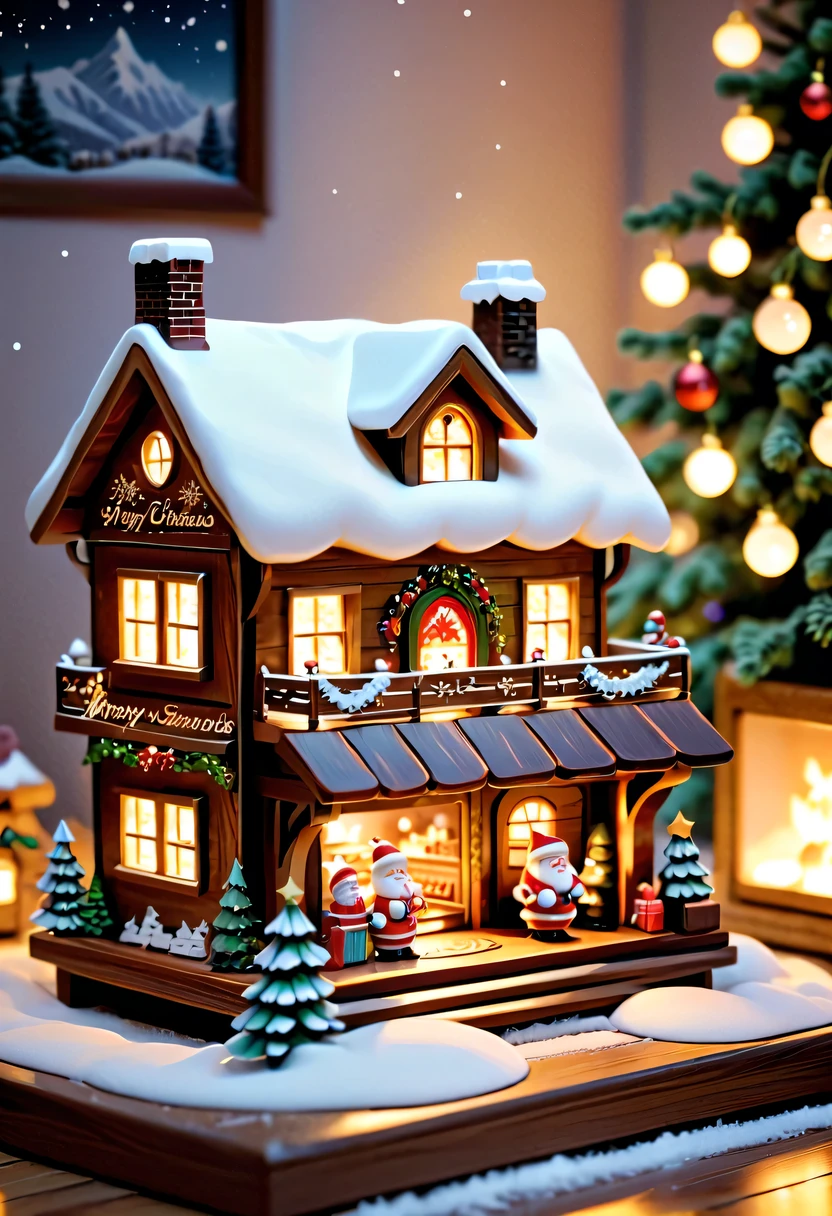 (actual) Christmas wooden music box,[Meticulous carving],Beautiful handmade decorations,retro aesthetic,Magnificent design, complex wood grain,Exquisite craftsmanship,Exquisite hairstyle carving,holiday theme, Captivating melody, Charismatic, festive atmosphere,Soft glowing light, Charming winter scenery, Snow-covered landscape, Twinkling stars,Serene countryside, Cozy cottage, crackling fireplace, Hot cocoa, Christmas stockings, happy family gathering, Carefully wrapped gift, Joyful celebration, Magical moments.